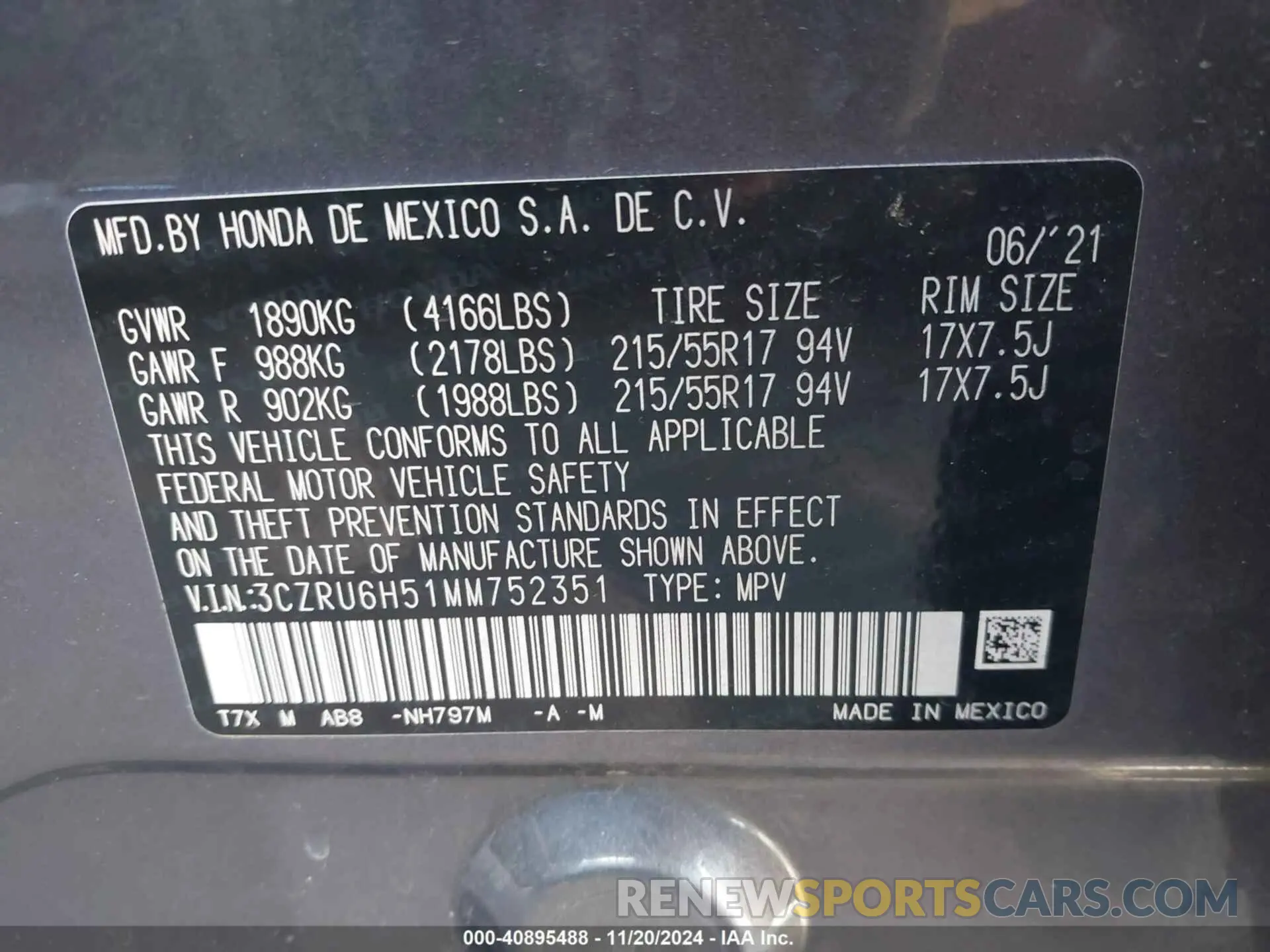 9 fotografías del automóvil dañado 3CZRU6H51MM752351 HONDA HR-V 2021
