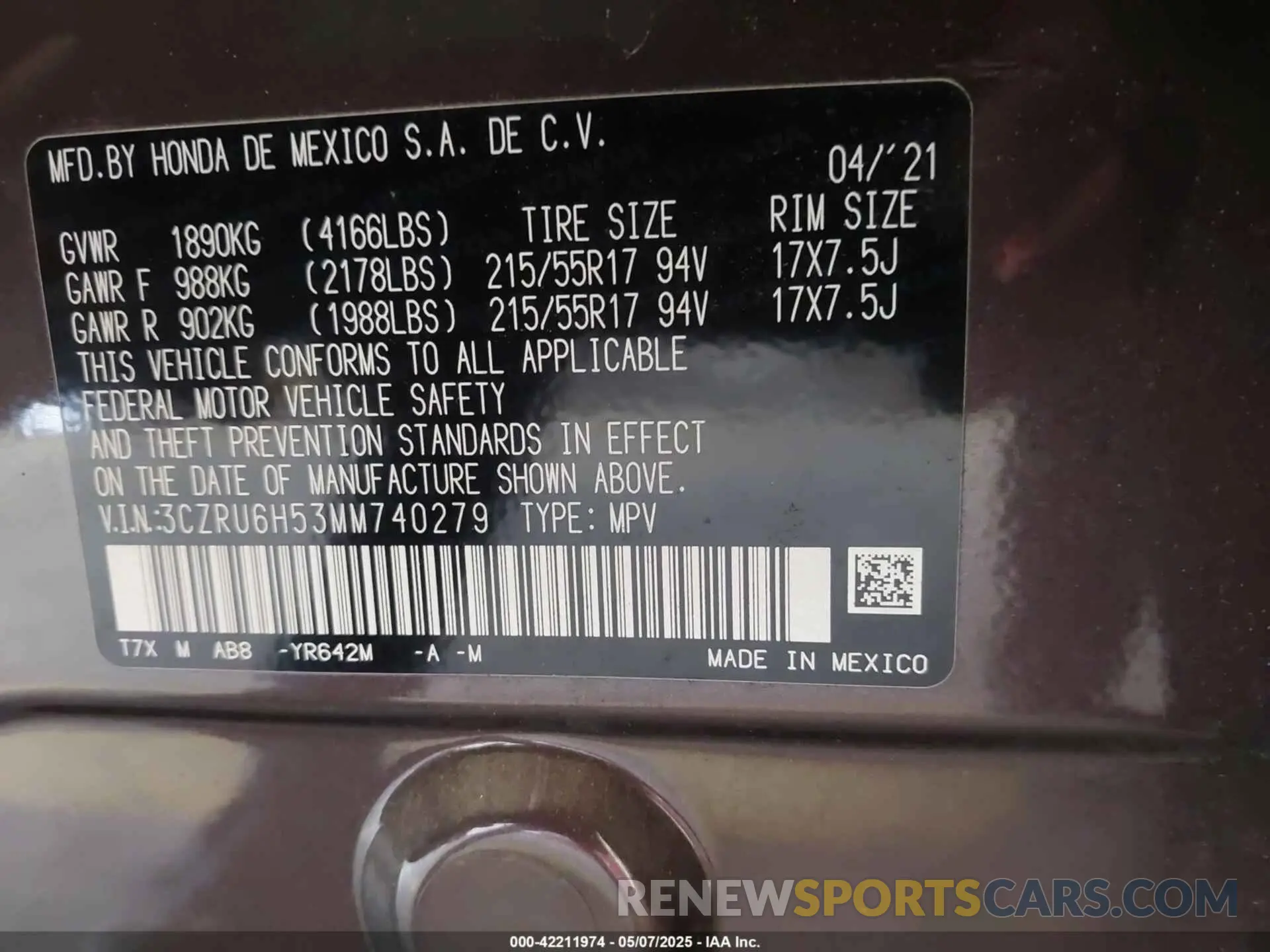 9 fotografías del automóvil dañado 3CZRU6H53MM740279 HONDA HR-V 2021