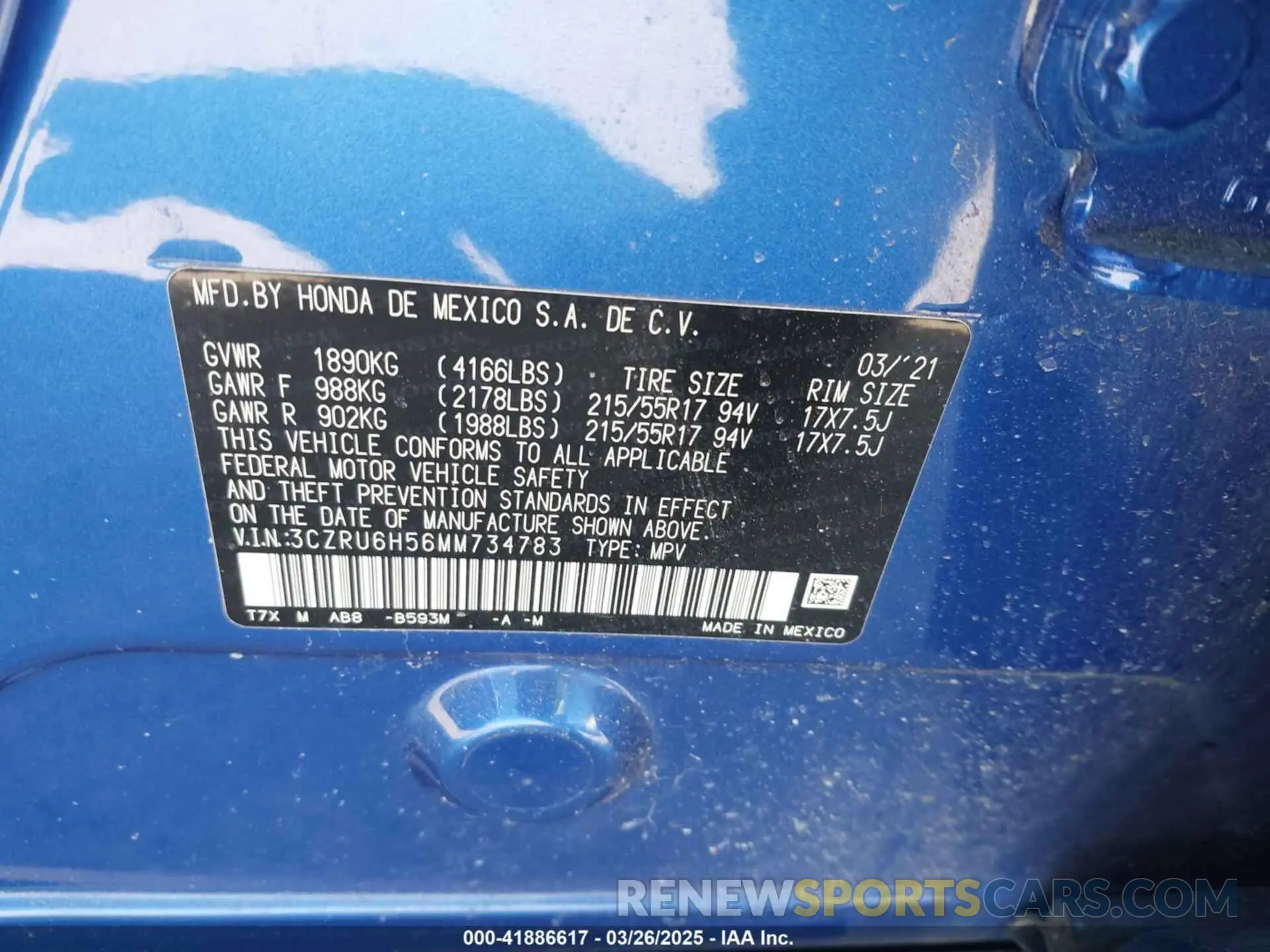 9 fotografías del automóvil dañado 3CZRU6H56MM734783 HONDA HR-V 2021