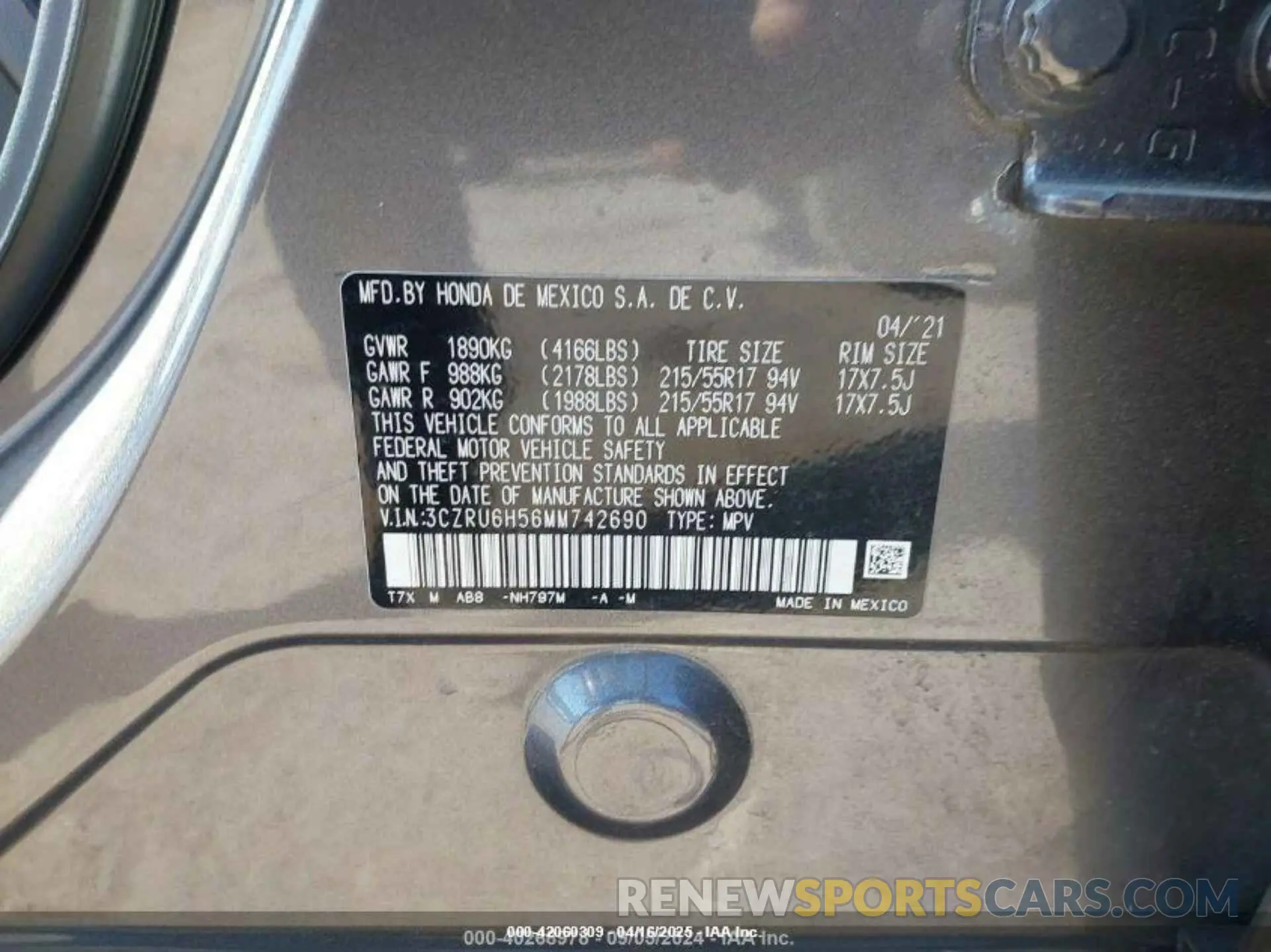 9 fotografías del automóvil dañado 3CZRU6H56MM742690 HONDA HR-V 2021