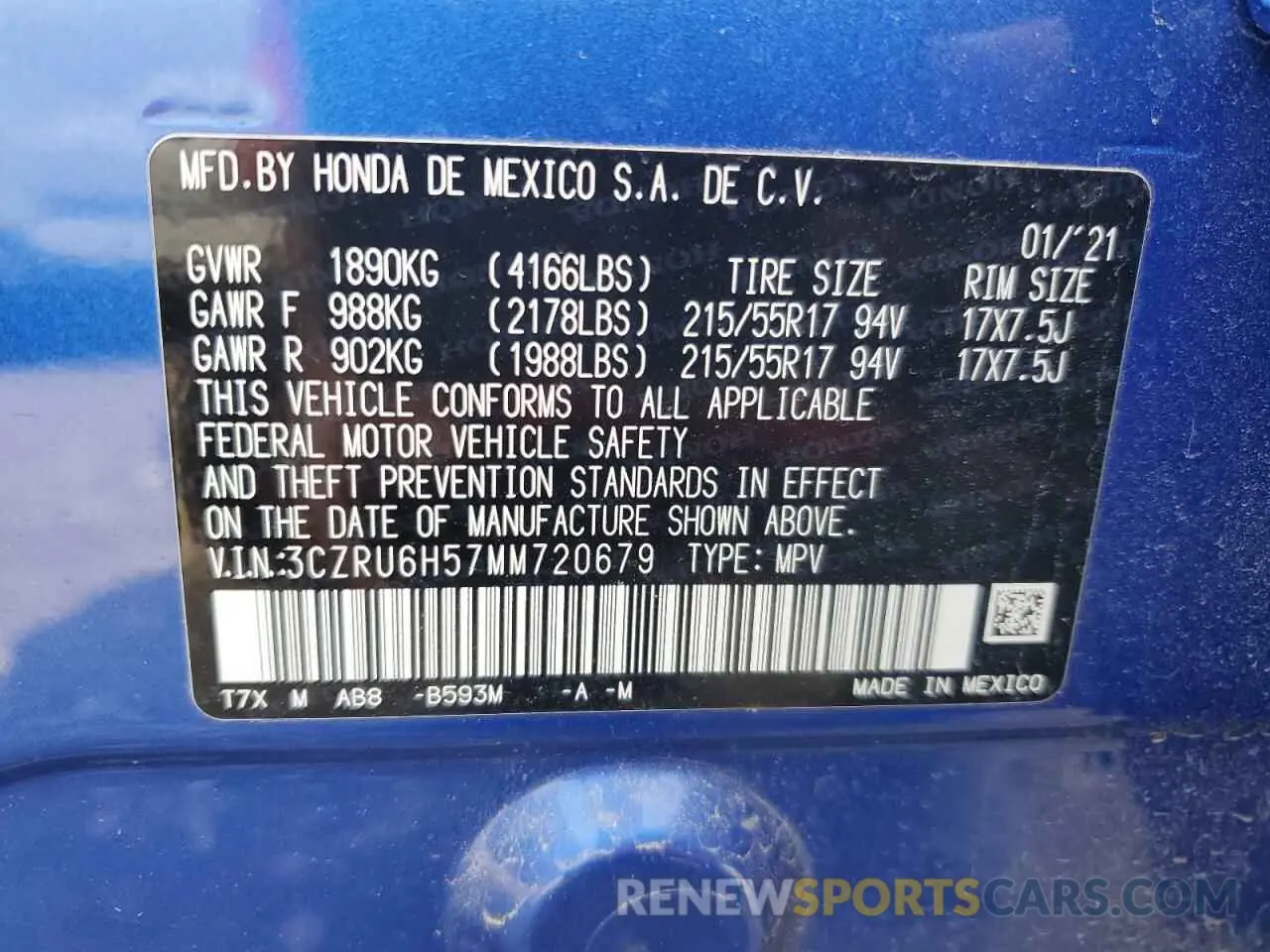 12 fotografías del automóvil dañado 3CZRU6H57MM720679 HONDA HR-V 2021