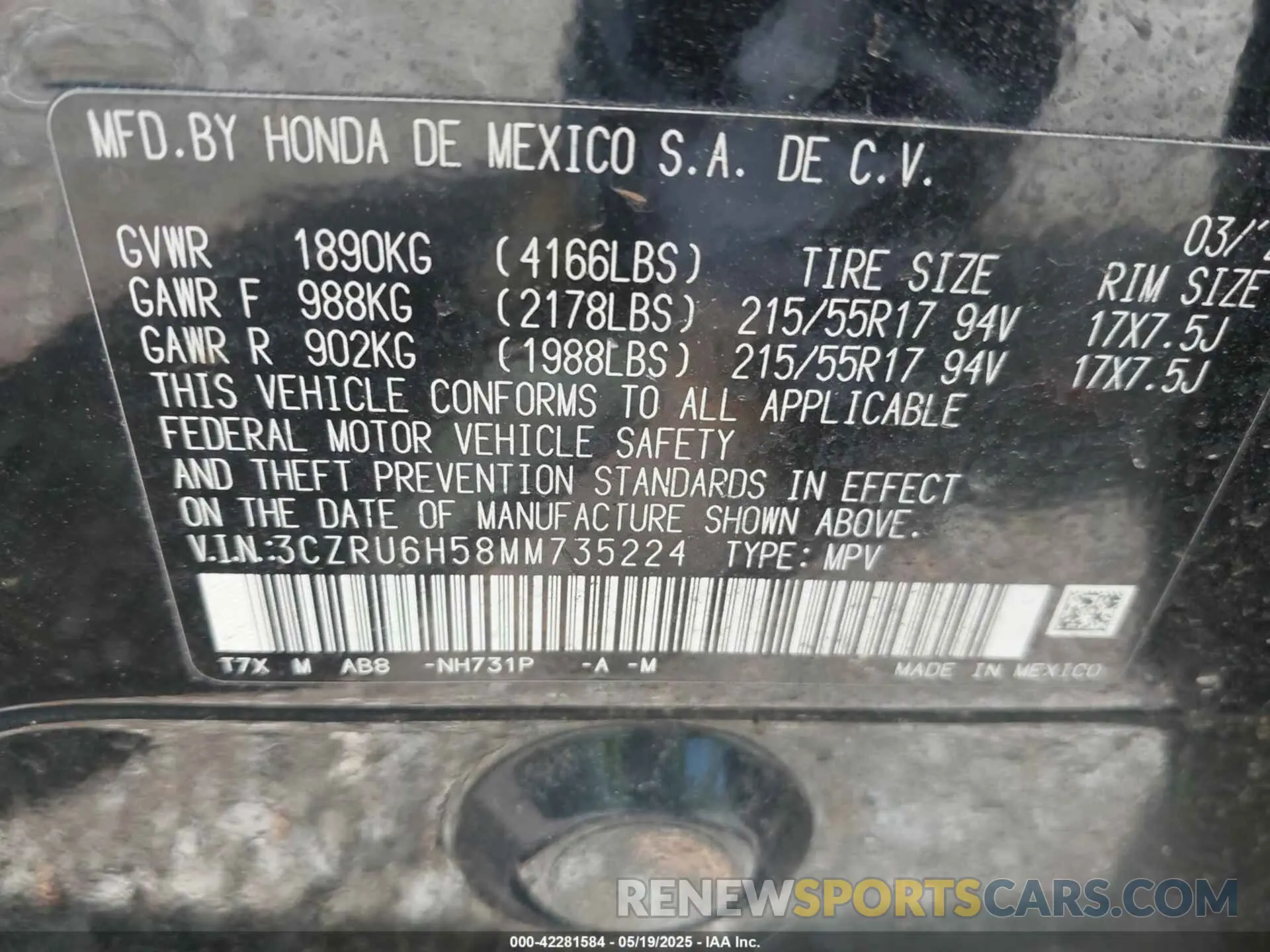 9 fotografías del automóvil dañado 3CZRU6H58MM735224 HONDA HR-V 2021