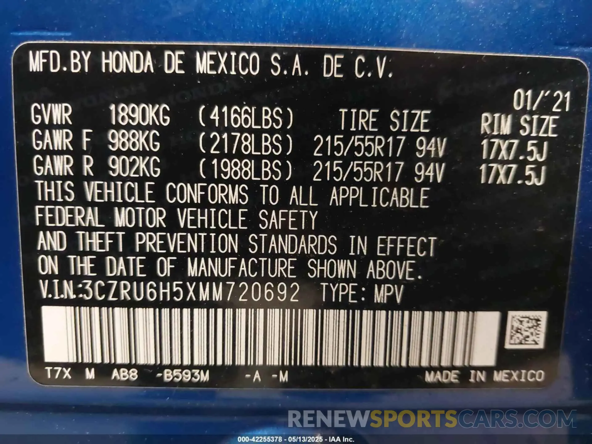 9 fotografías del automóvil dañado 3CZRU6H5XMM720692 HONDA HR-V 2021