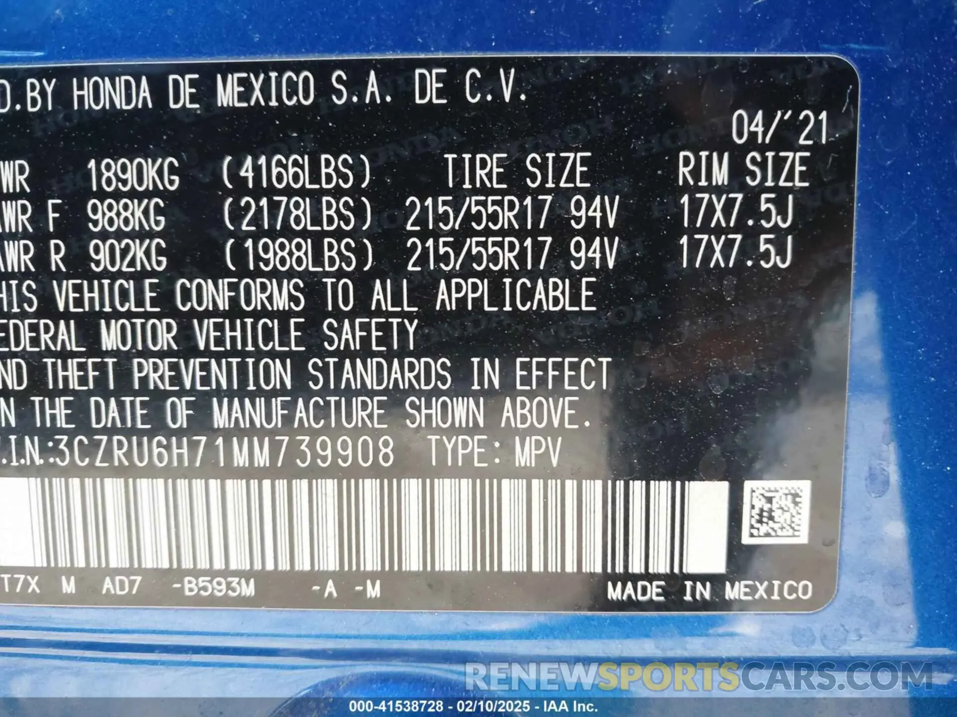 9 fotografías del automóvil dañado 3CZRU6H71MM739908 HONDA HR-V 2021