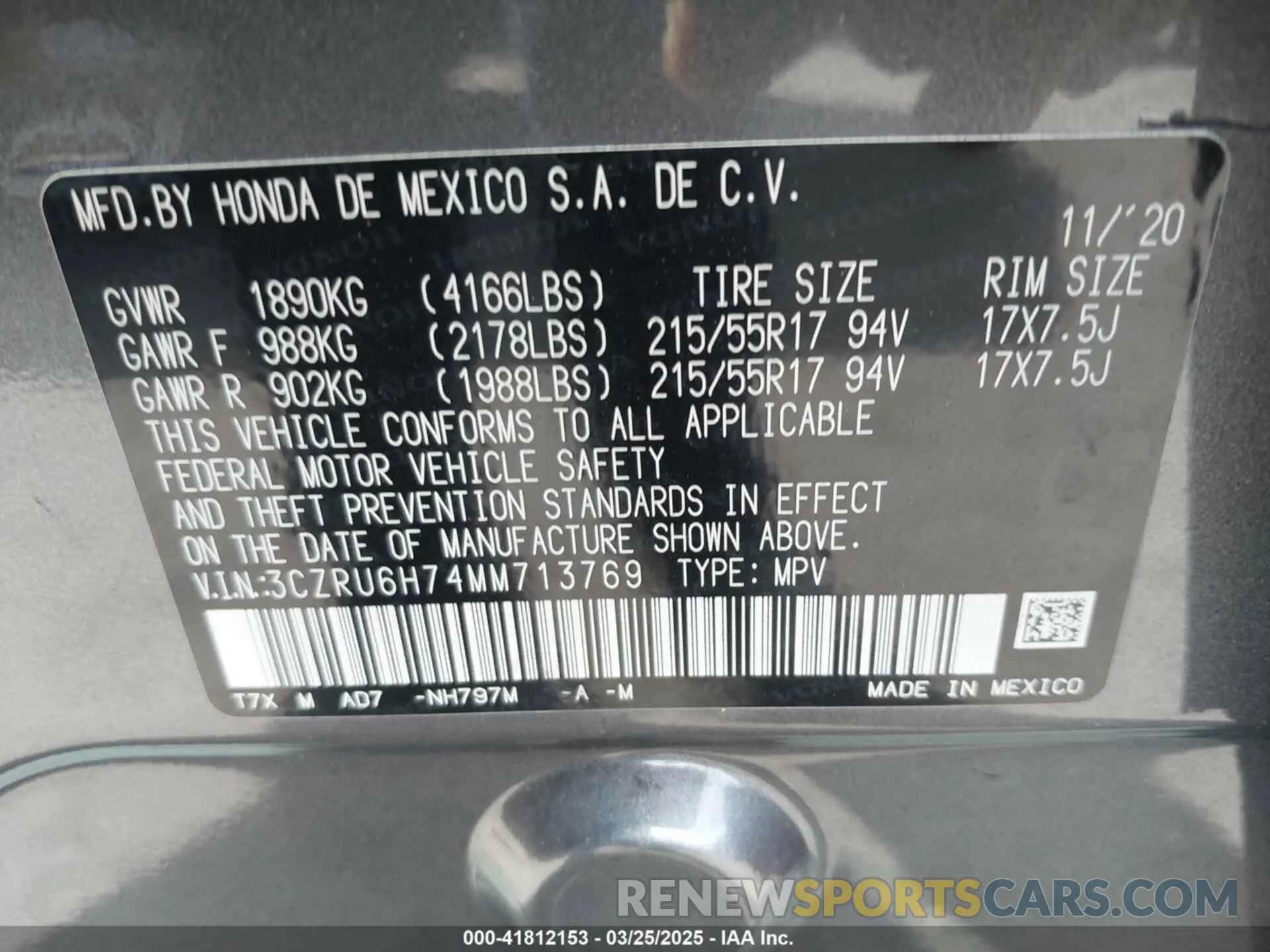 9 fotografías del automóvil dañado 3CZRU6H74MM713769 HONDA HR-V 2021