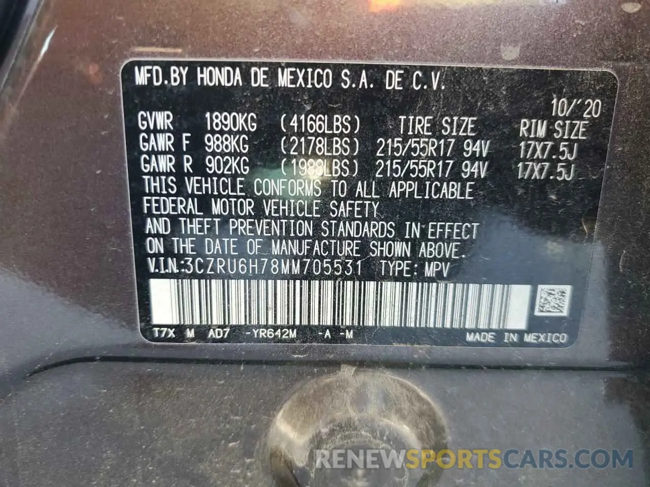 14 fotografías del automóvil dañado 3CZRU6H78MM705531 HONDA HR-V 2021