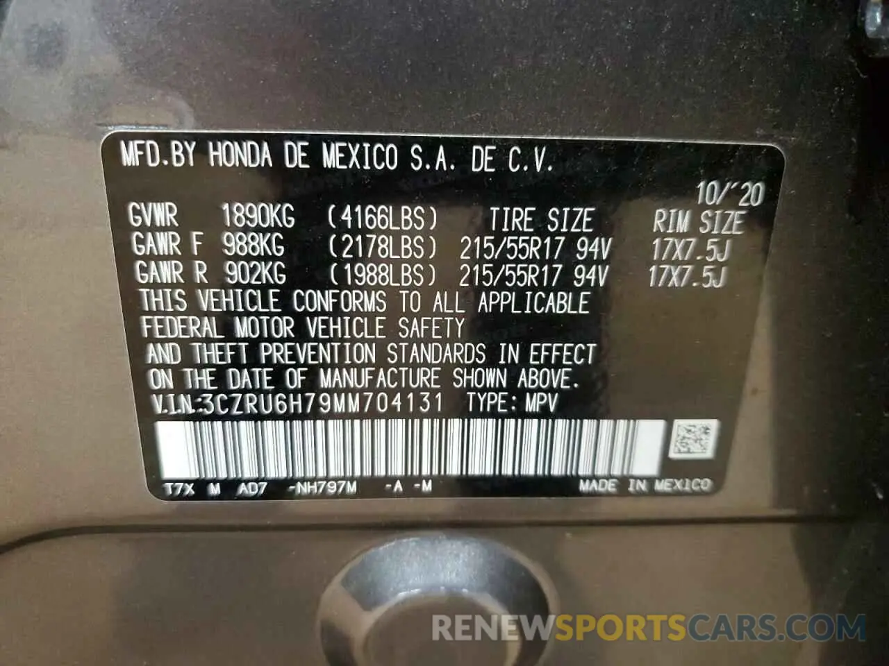 13 fotografías del automóvil dañado 3CZRU6H79MM704131 HONDA HR-V 2021