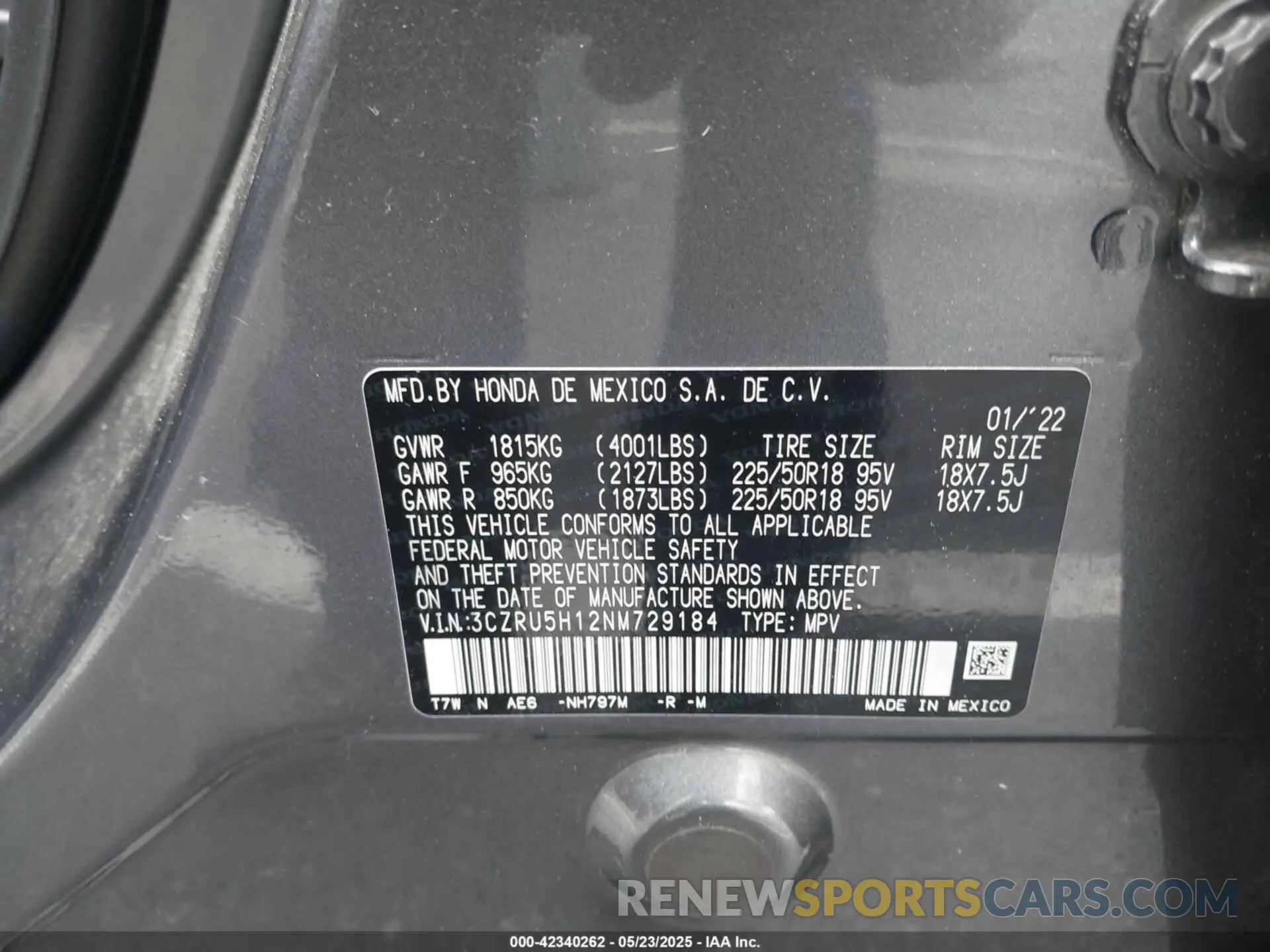 9 fotografías del automóvil dañado 3CZRU5H12NM729184 HONDA HR-V 2022