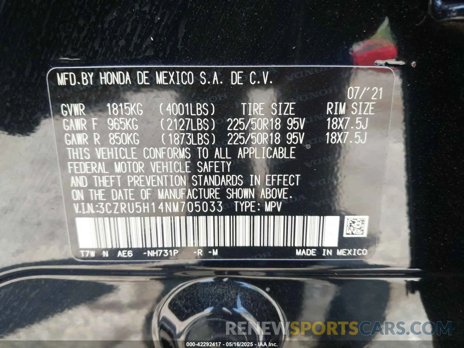 9 fotografías del automóvil dañado 3CZRU5H14NM705033 HONDA HR-V 2022