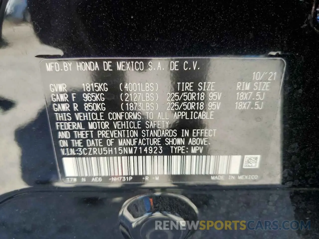 14 fotografías del automóvil dañado 3CZRU5H15NM714923 HONDA HR-V 2022