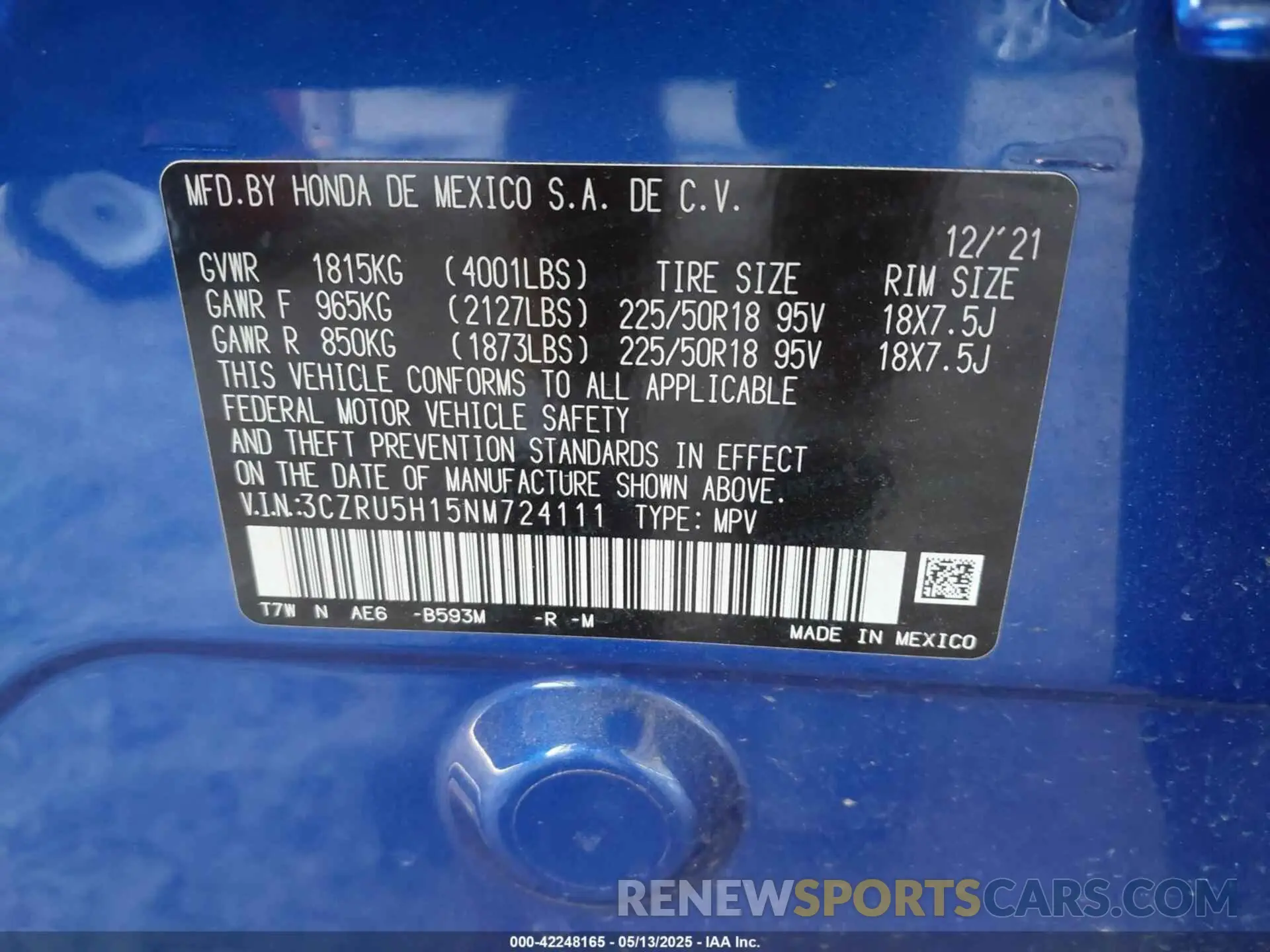 9 fotografías del automóvil dañado 3CZRU5H15NM724111 HONDA HR-V 2022