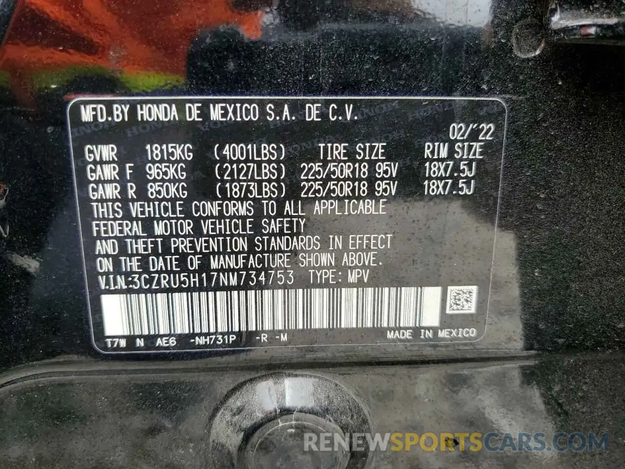 13 fotografías del automóvil dañado 3CZRU5H17NM734753 HONDA HR-V 2022