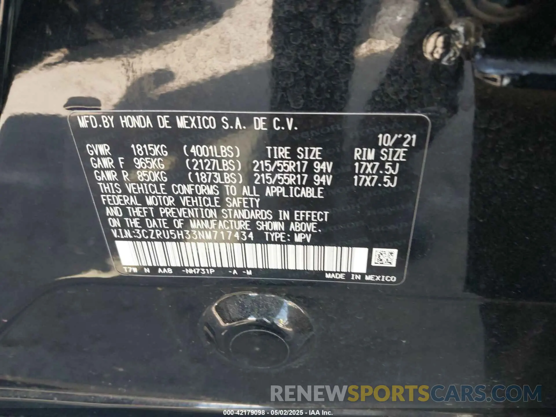 9 fotografías del automóvil dañado 3CZRU5H33NM717434 HONDA HR-V 2022