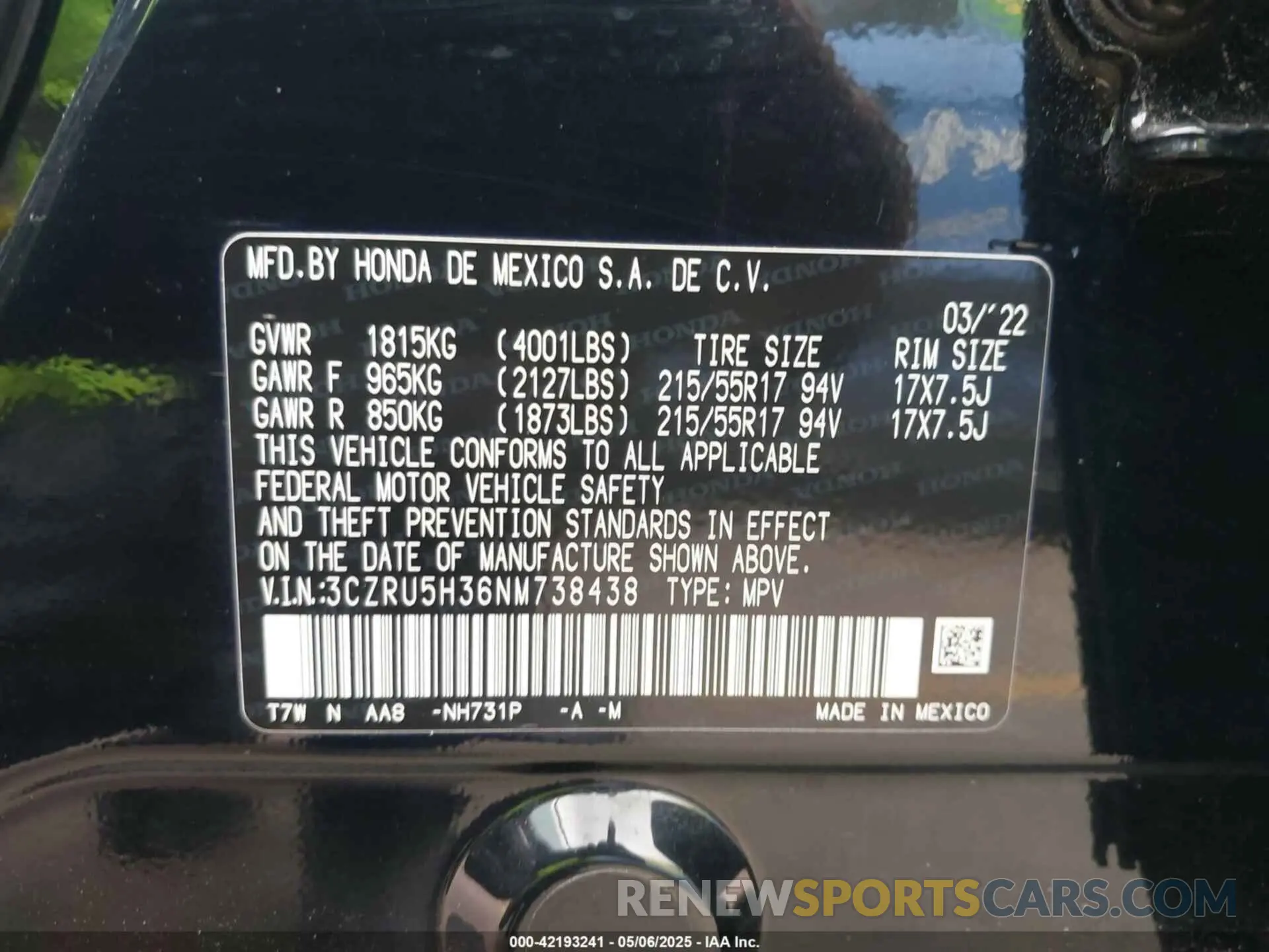 9 fotografías del automóvil dañado 3CZRU5H36NM738438 HONDA HR-V 2022