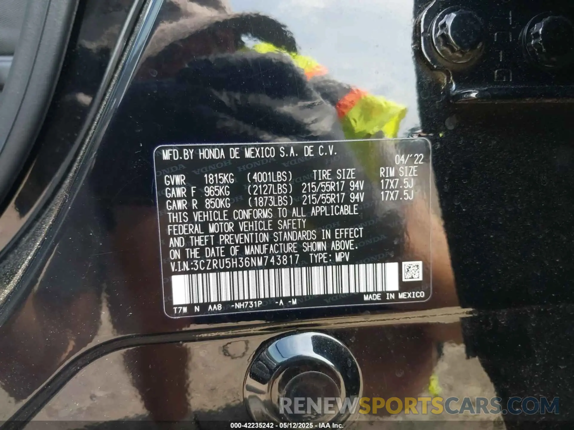 9 fotografías del automóvil dañado 3CZRU5H36NM743817 HONDA HR-V 2022