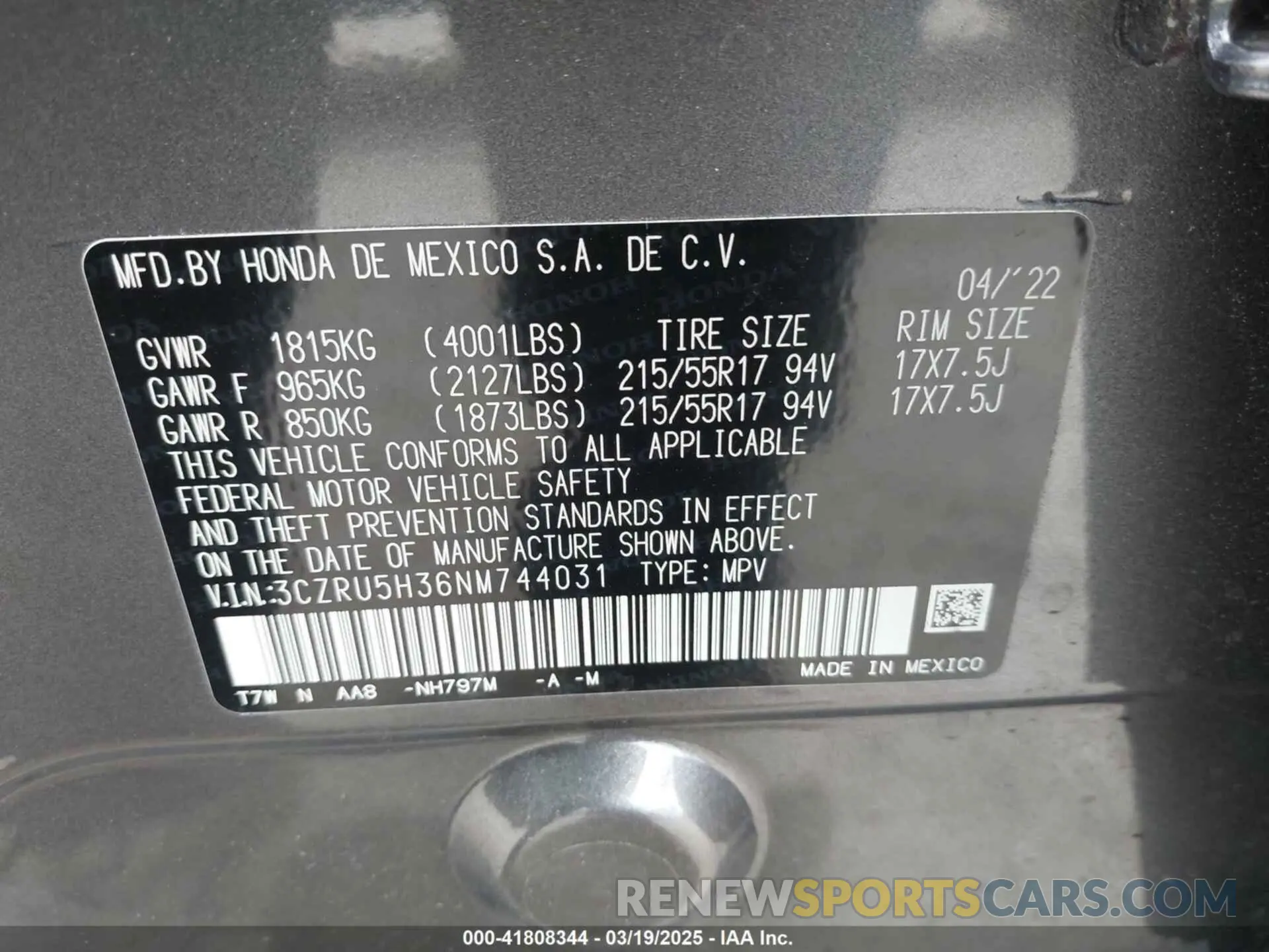 9 fotografías del automóvil dañado 3CZRU5H36NM744031 HONDA HR-V 2022