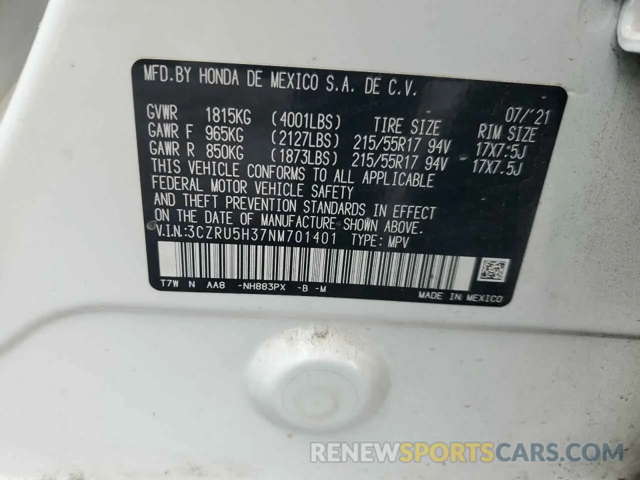 12 fotografías del automóvil dañado 3CZRU5H37NM701401 HONDA HR-V 2022