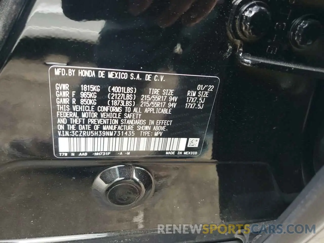 12 fotografías del automóvil dañado 3CZRU5H39NM731435 HONDA HR-V 2022