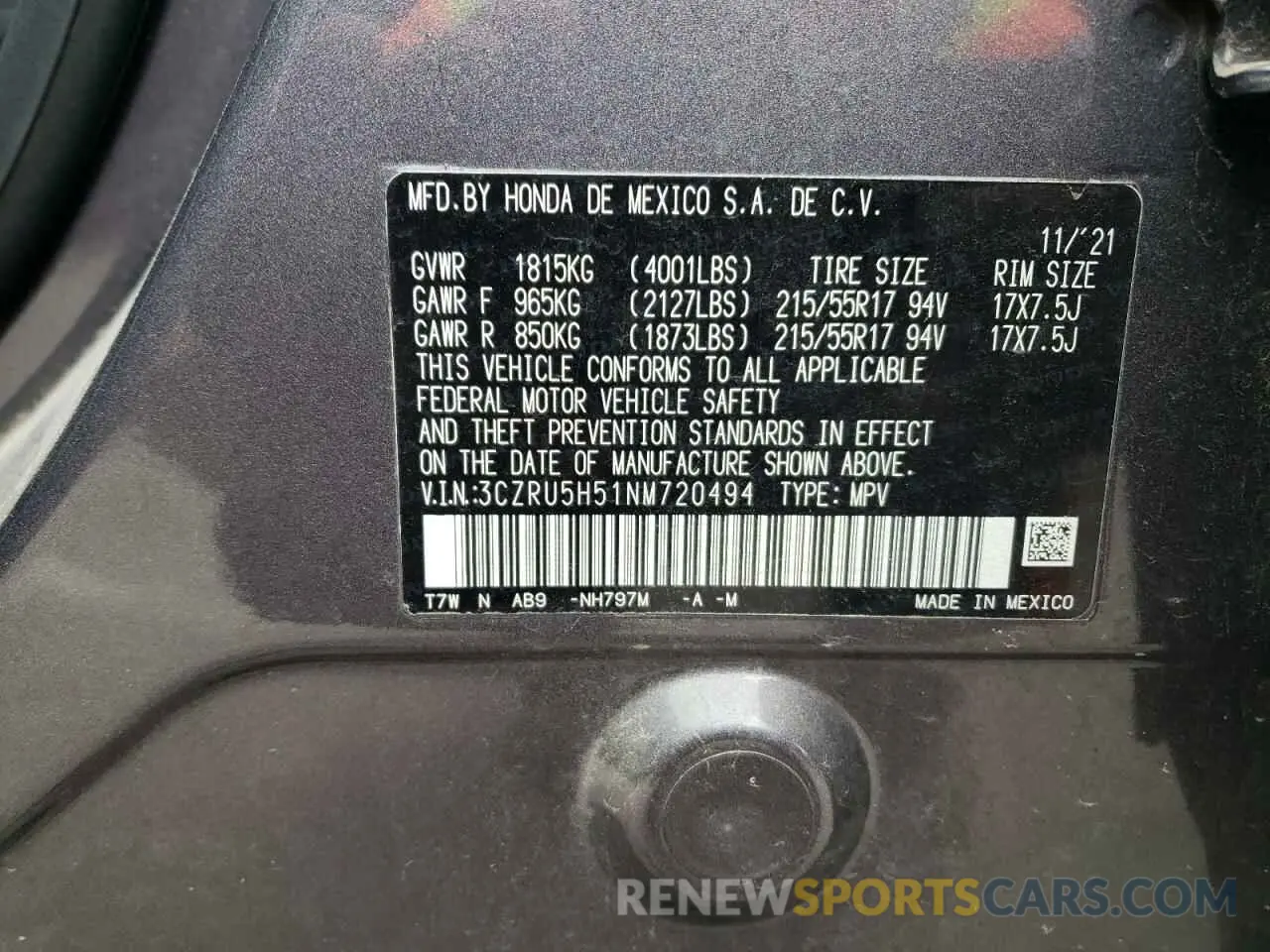 13 fotografías del automóvil dañado 3CZRU5H51NM720494 HONDA HR-V 2022