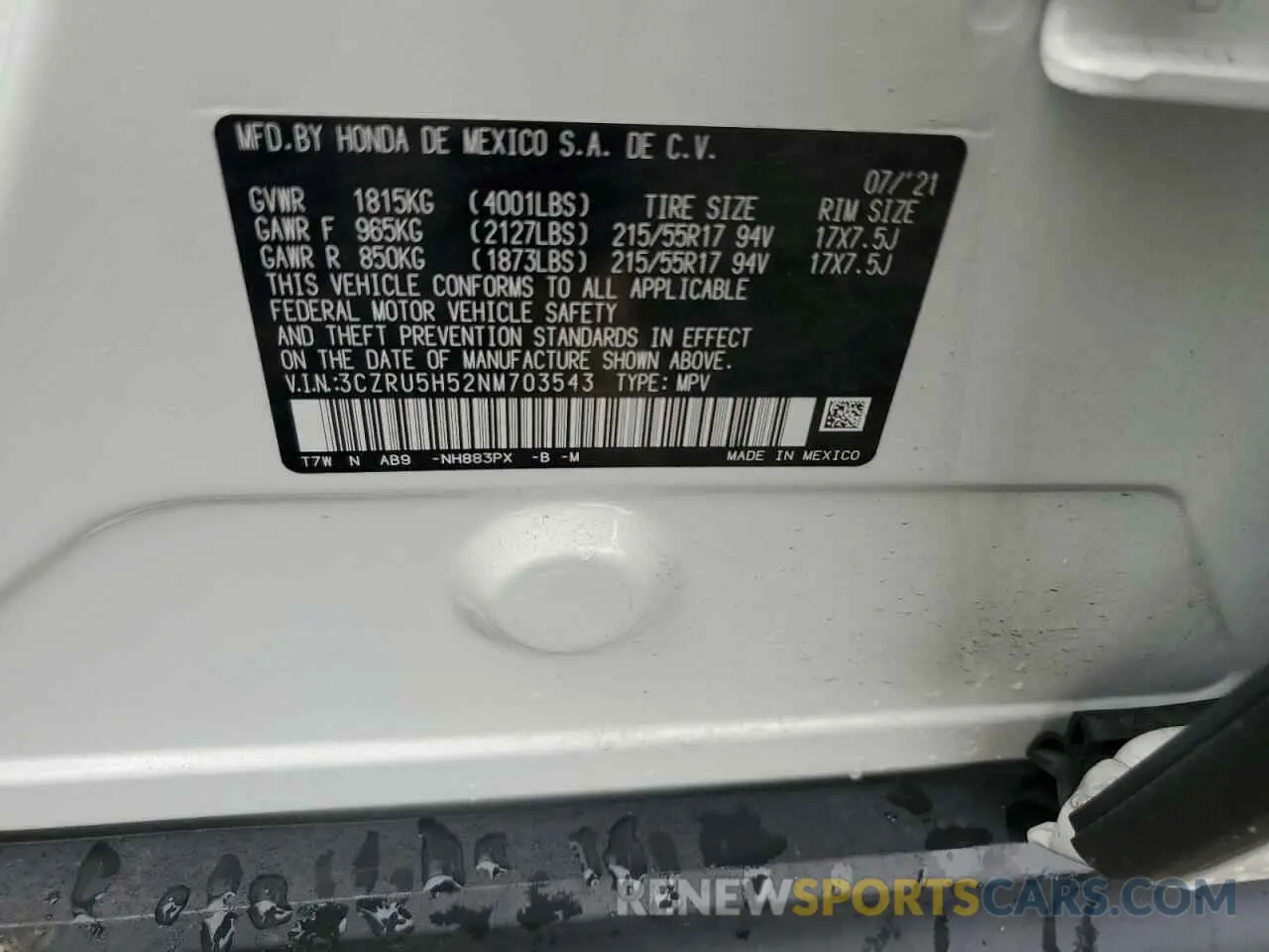 16 fotografías del automóvil dañado 3CZRU5H52NM703543 HONDA HR-V 2022