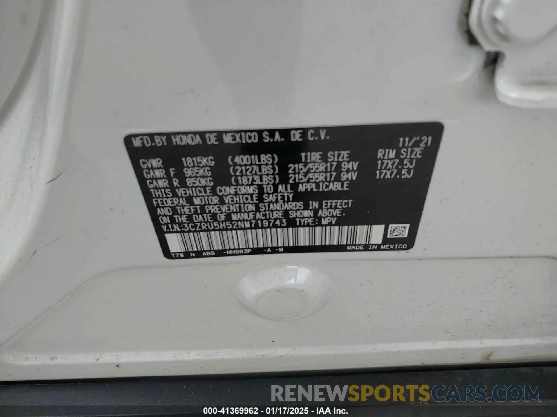9 fotografías del automóvil dañado 3CZRU5H52NM719743 HONDA HR-V 2022