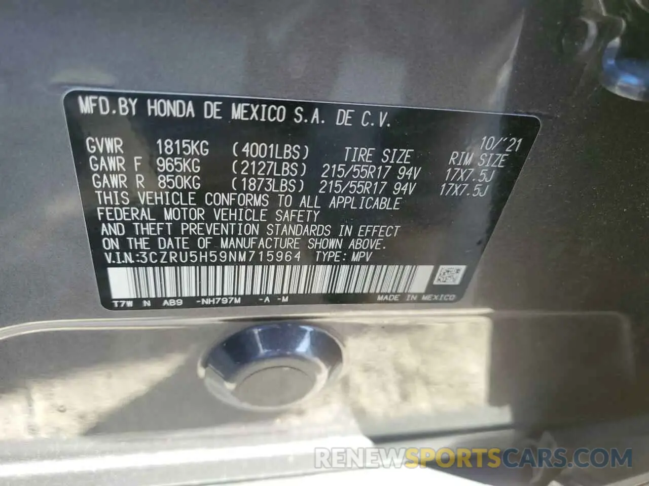 14 fotografías del automóvil dañado 3CZRU5H59NM715964 HONDA HR-V 2022