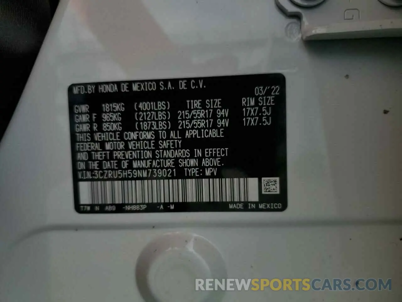 13 fotografías del automóvil dañado 3CZRU5H59NM739021 HONDA HR-V 2022