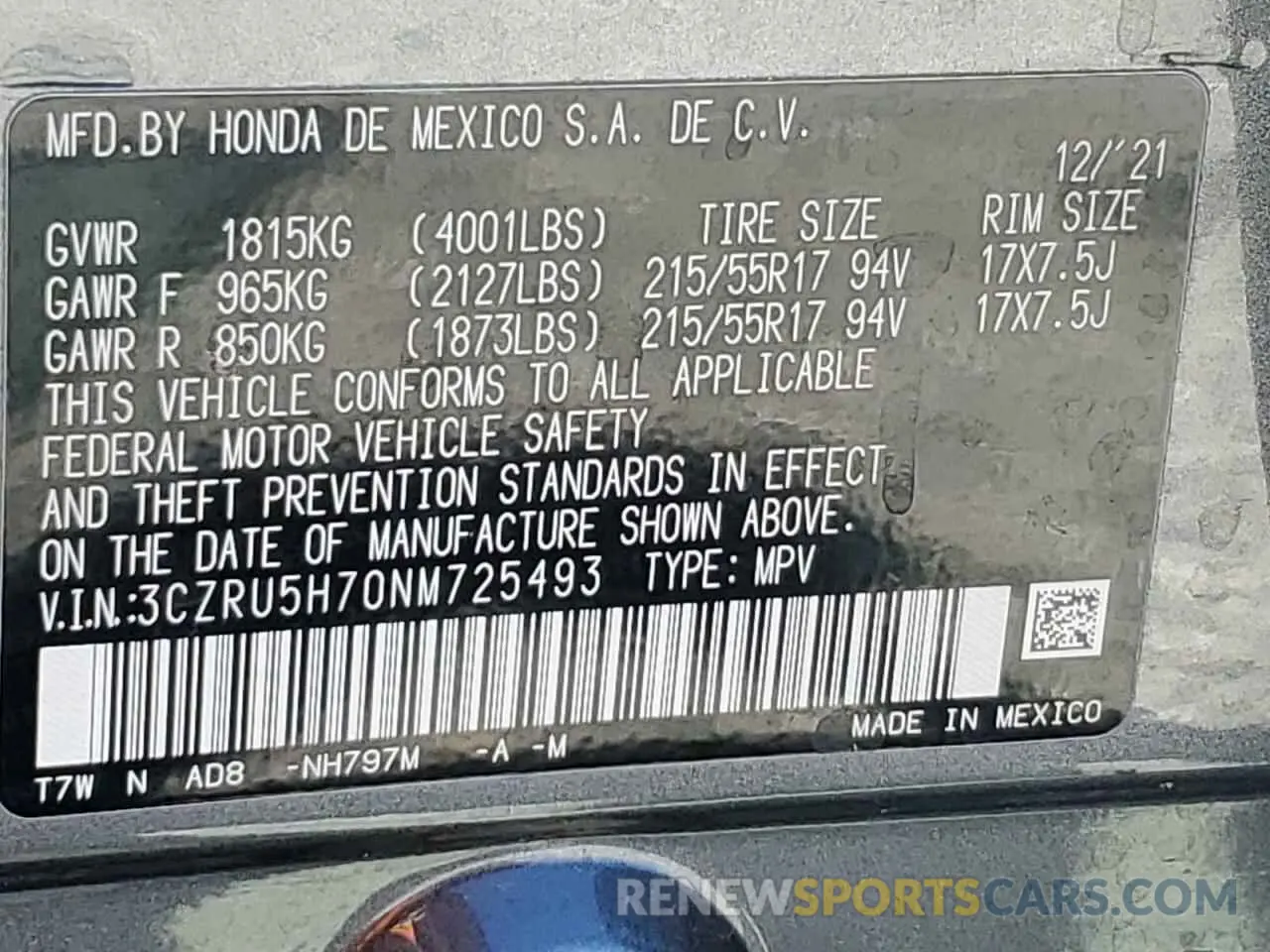 15 fotografías del automóvil dañado 3CZRU5H70NM725493 HONDA HR-V 2022