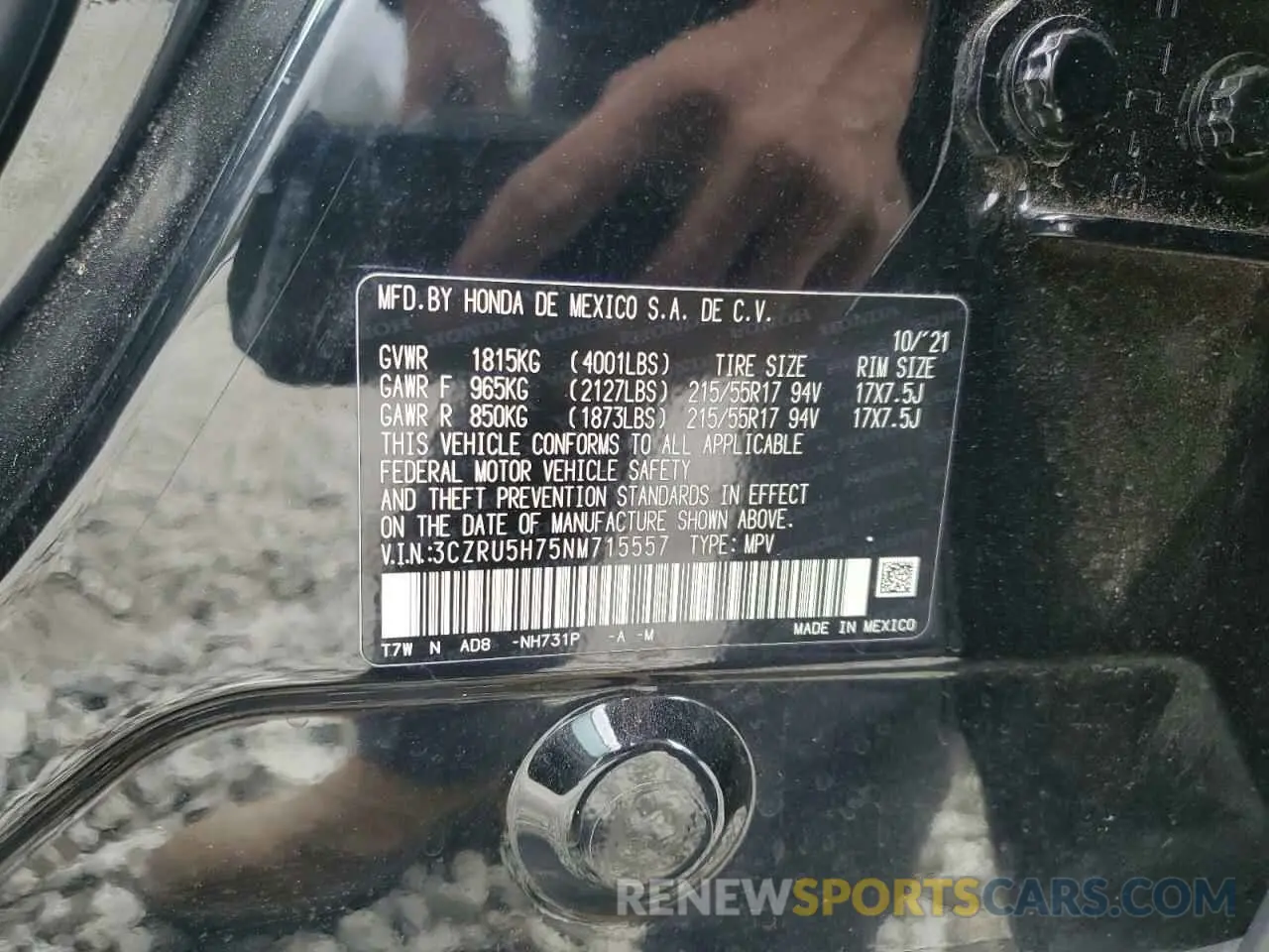 12 fotografías del automóvil dañado 3CZRU5H75NM715557 HONDA HR-V 2022