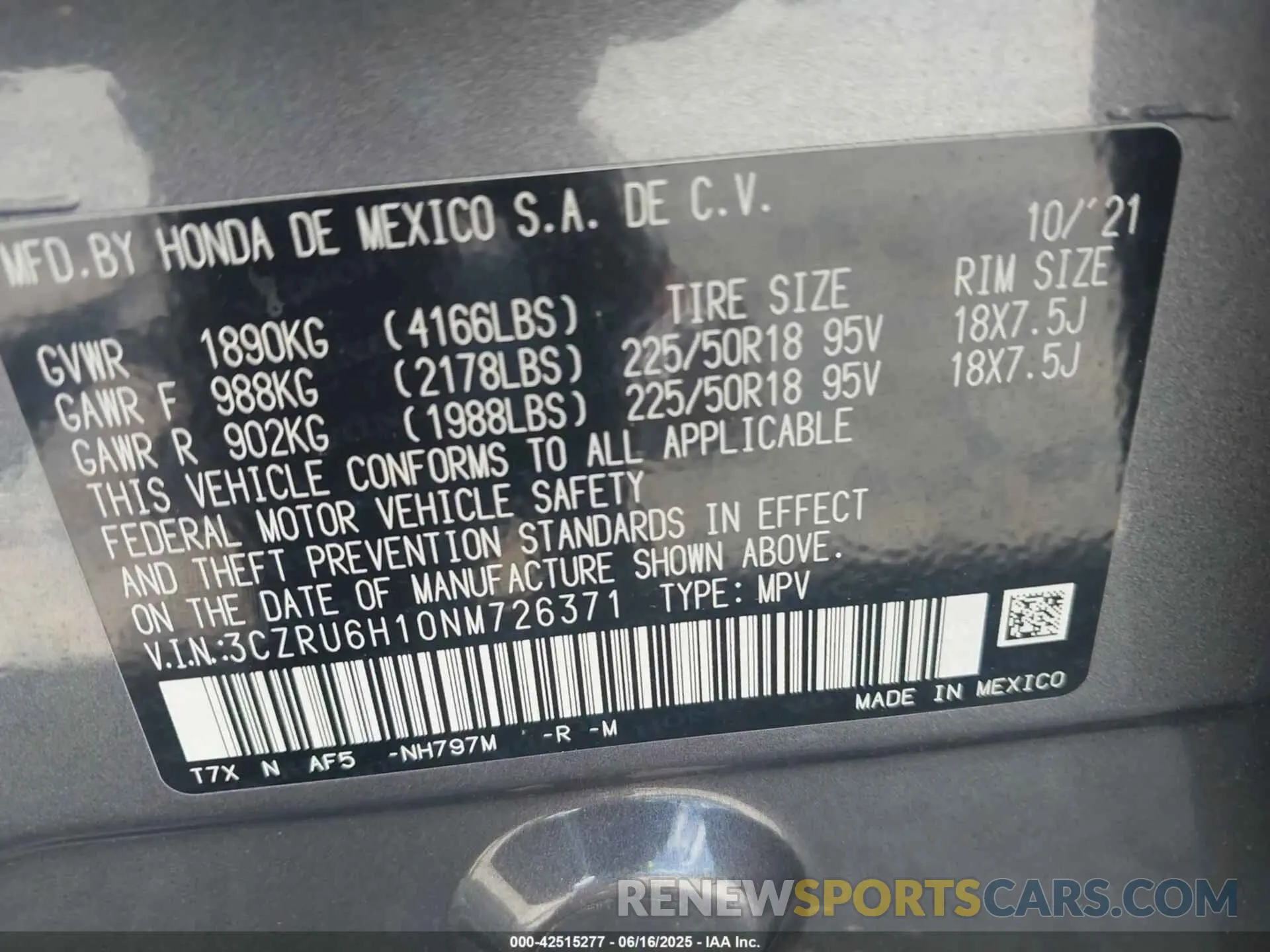 9 fotografías del automóvil dañado 3CZRU6H10NM726371 HONDA HR-V 2022