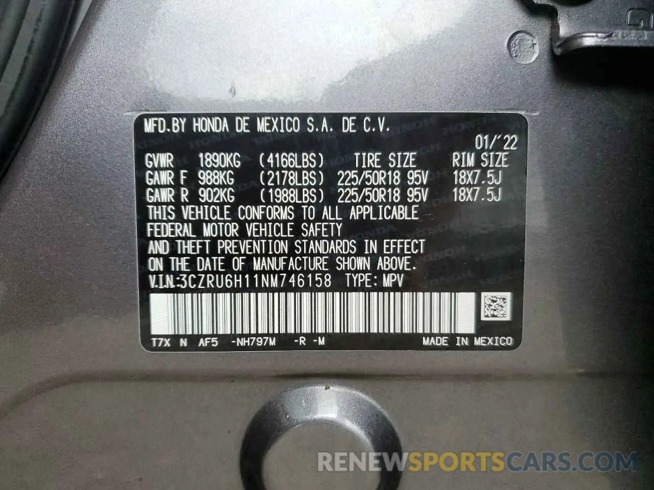 15 fotografías del automóvil dañado 3CZRU6H11NM746158 HONDA HR-V 2022