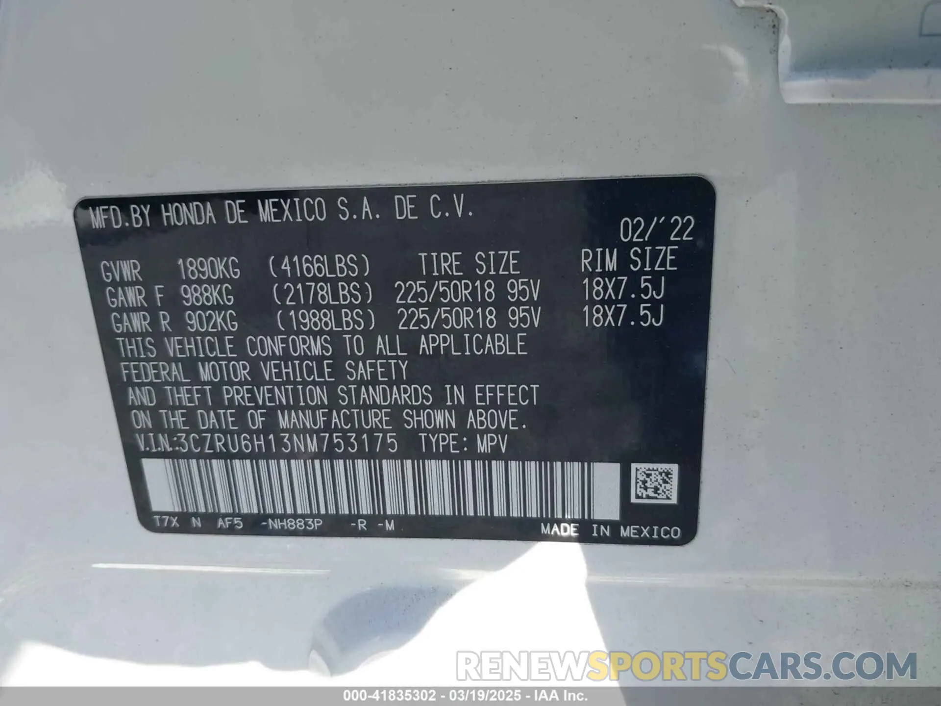 9 fotografías del automóvil dañado 3CZRU6H13NM753175 HONDA HR-V 2022