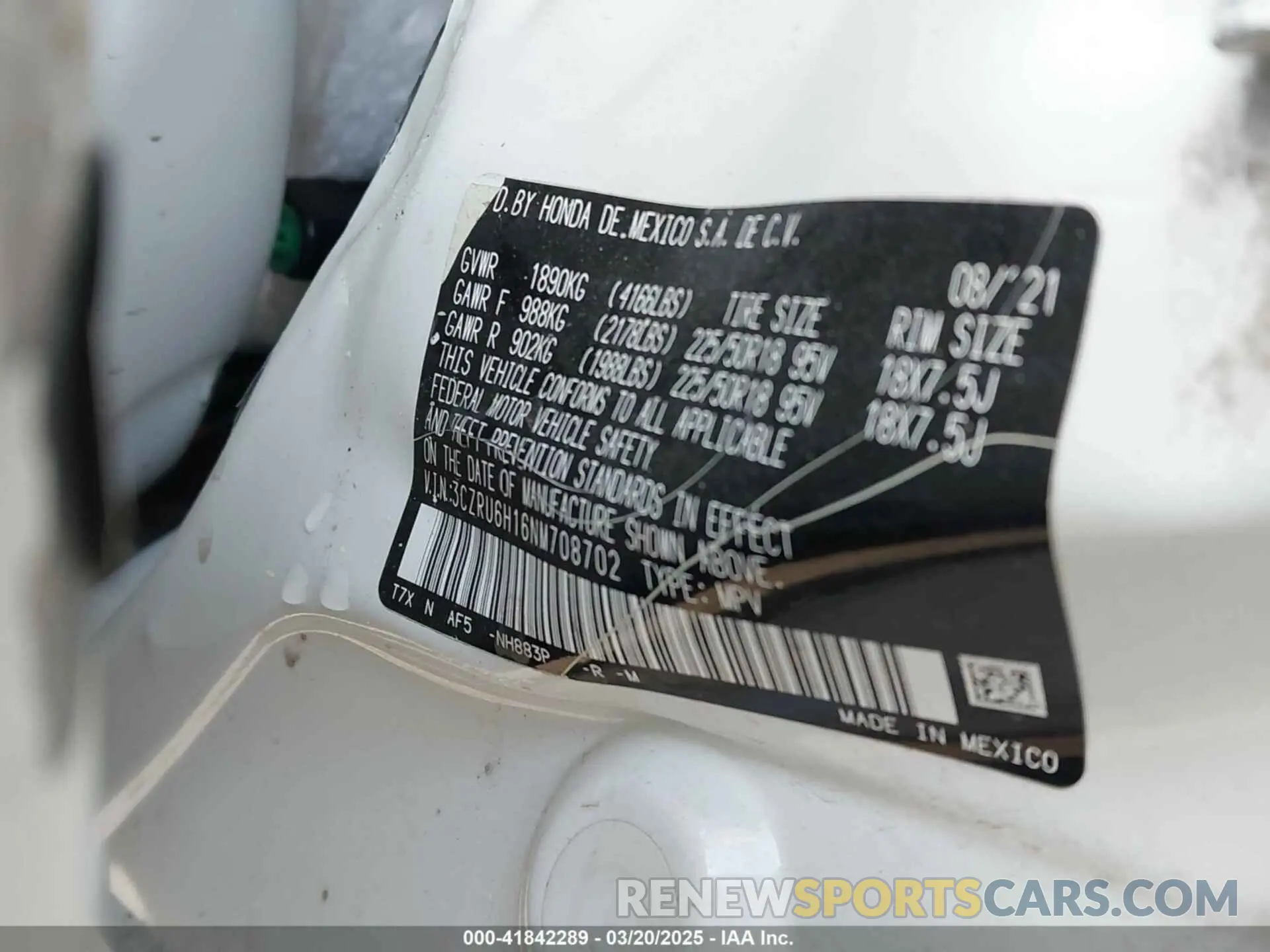 9 fotografías del automóvil dañado 3CZRU6H16NM708702 HONDA HR-V 2022