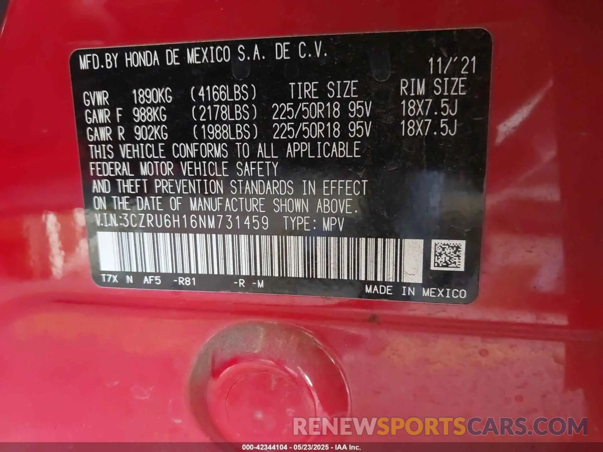 9 fotografías del automóvil dañado 3CZRU6H16NM731459 HONDA HR-V 2022