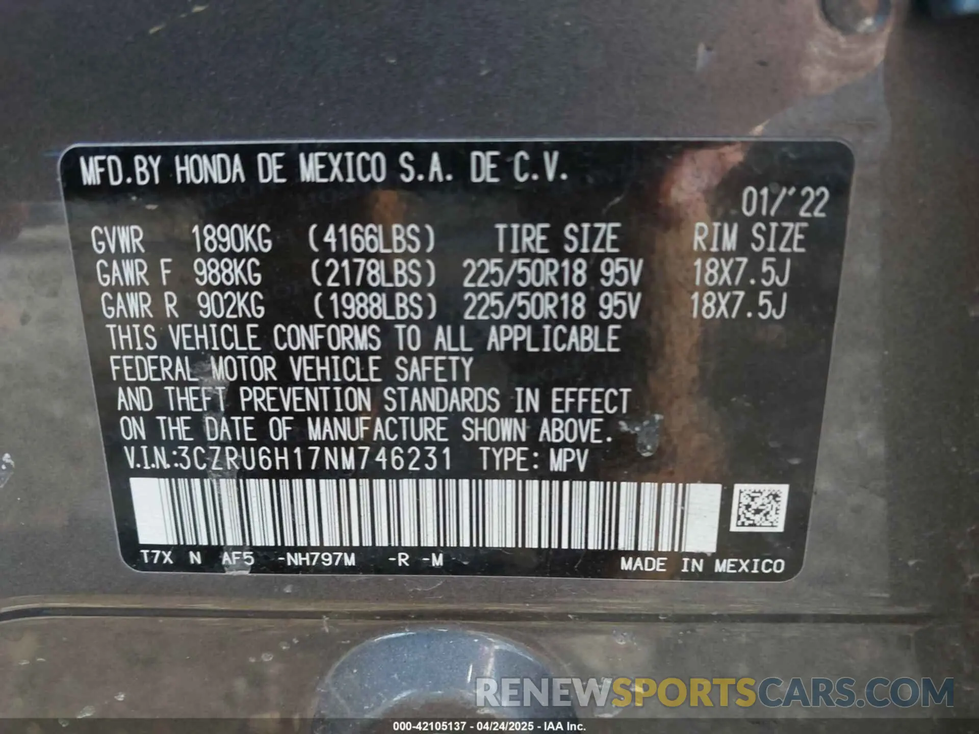 9 fotografías del automóvil dañado 3CZRU6H17NM746231 HONDA HR-V 2022