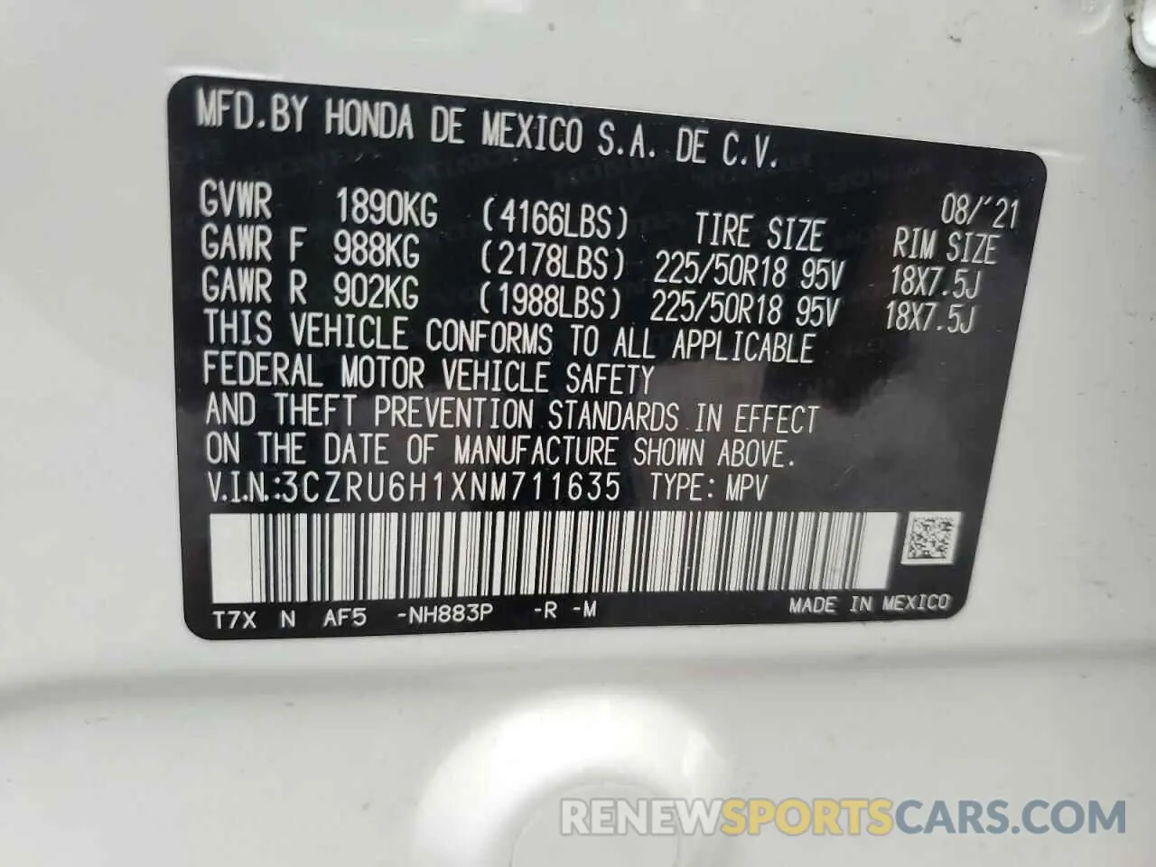 13 fotografías del automóvil dañado 3CZRU6H1XNM711635 HONDA HR-V 2022
