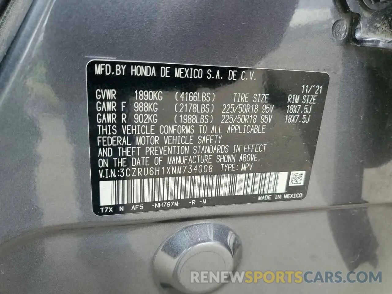 14 fotografías del automóvil dañado 3CZRU6H1XNM734008 HONDA HR-V 2022
