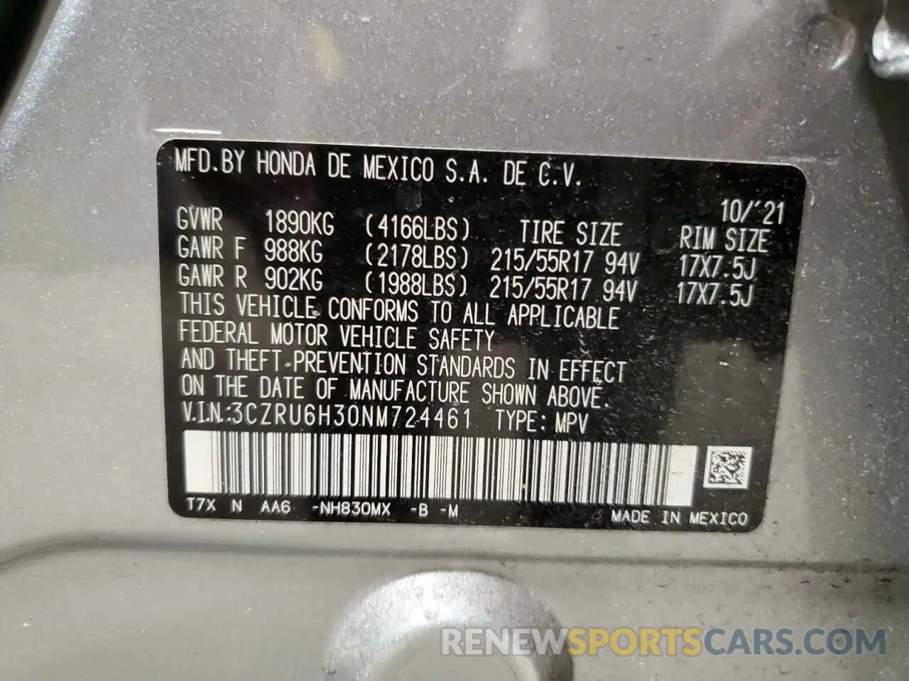 13 fotografías del automóvil dañado 3CZRU6H30NM724461 HONDA HR-V 2022