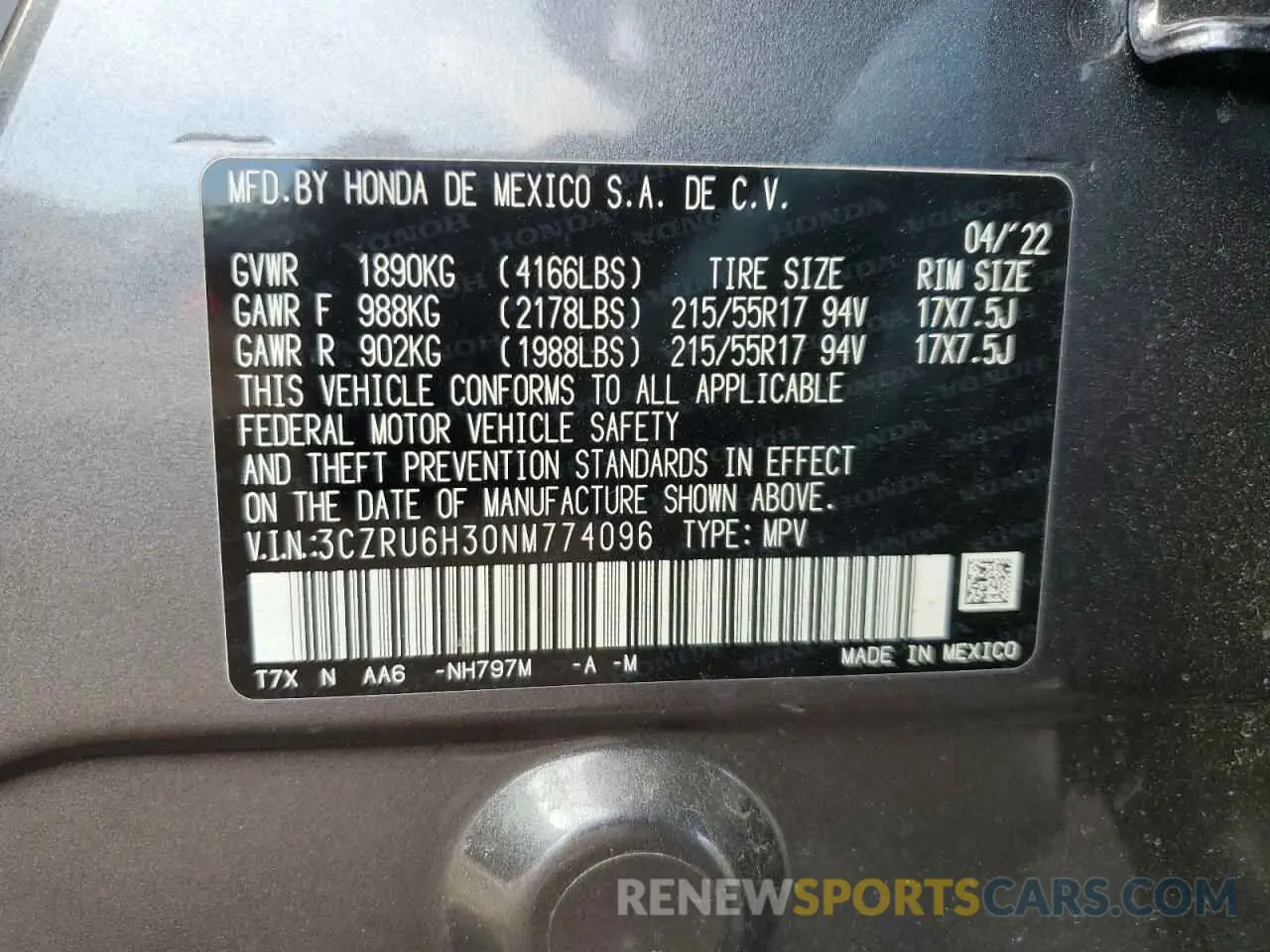 12 fotografías del automóvil dañado 3CZRU6H30NM774096 HONDA HR-V 2022