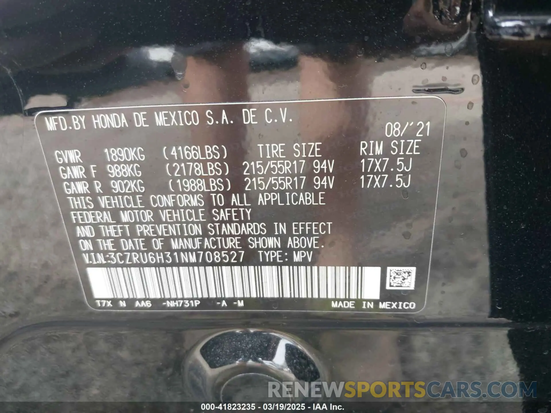 9 fotografías del automóvil dañado 3CZRU6H31NM708527 HONDA HR-V 2022