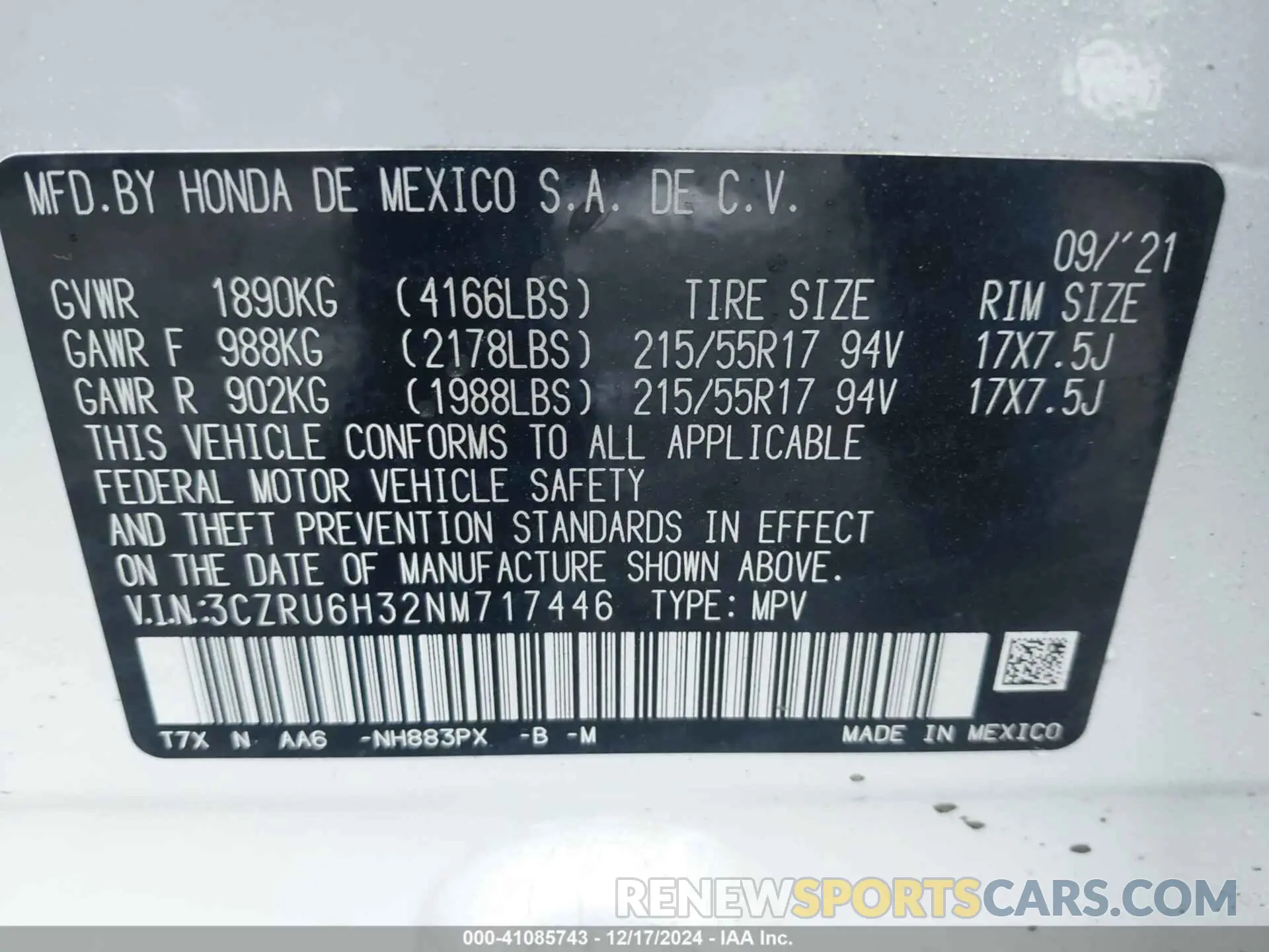 9 fotografías del automóvil dañado 3CZRU6H32NM717446 HONDA HR-V 2022