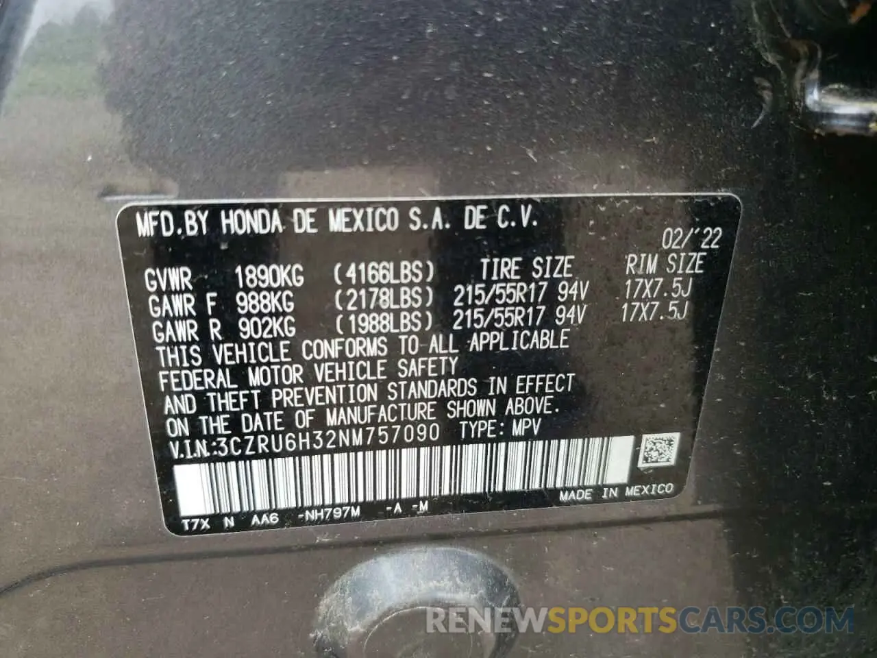 13 fotografías del automóvil dañado 3CZRU6H32NM757090 HONDA HR-V 2022
