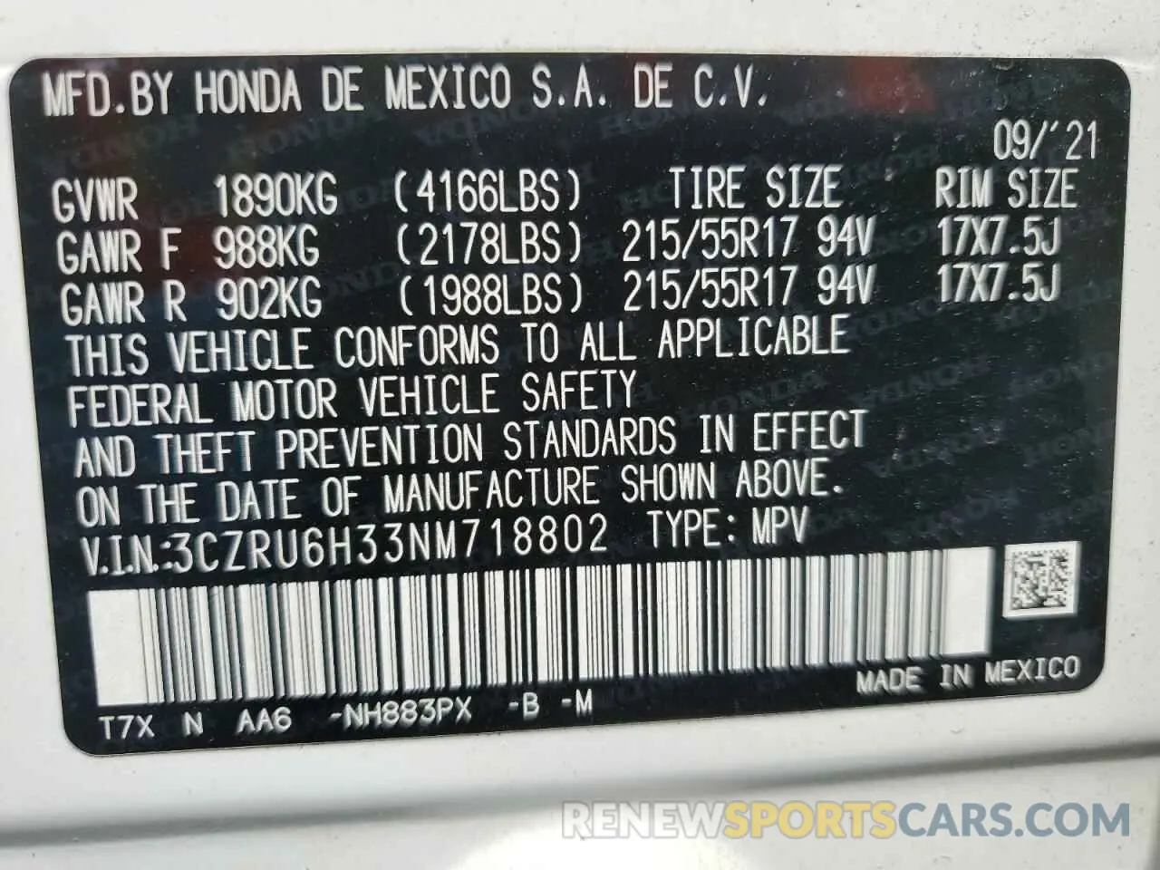 14 fotografías del automóvil dañado 3CZRU6H33NM718802 HONDA HR-V 2022