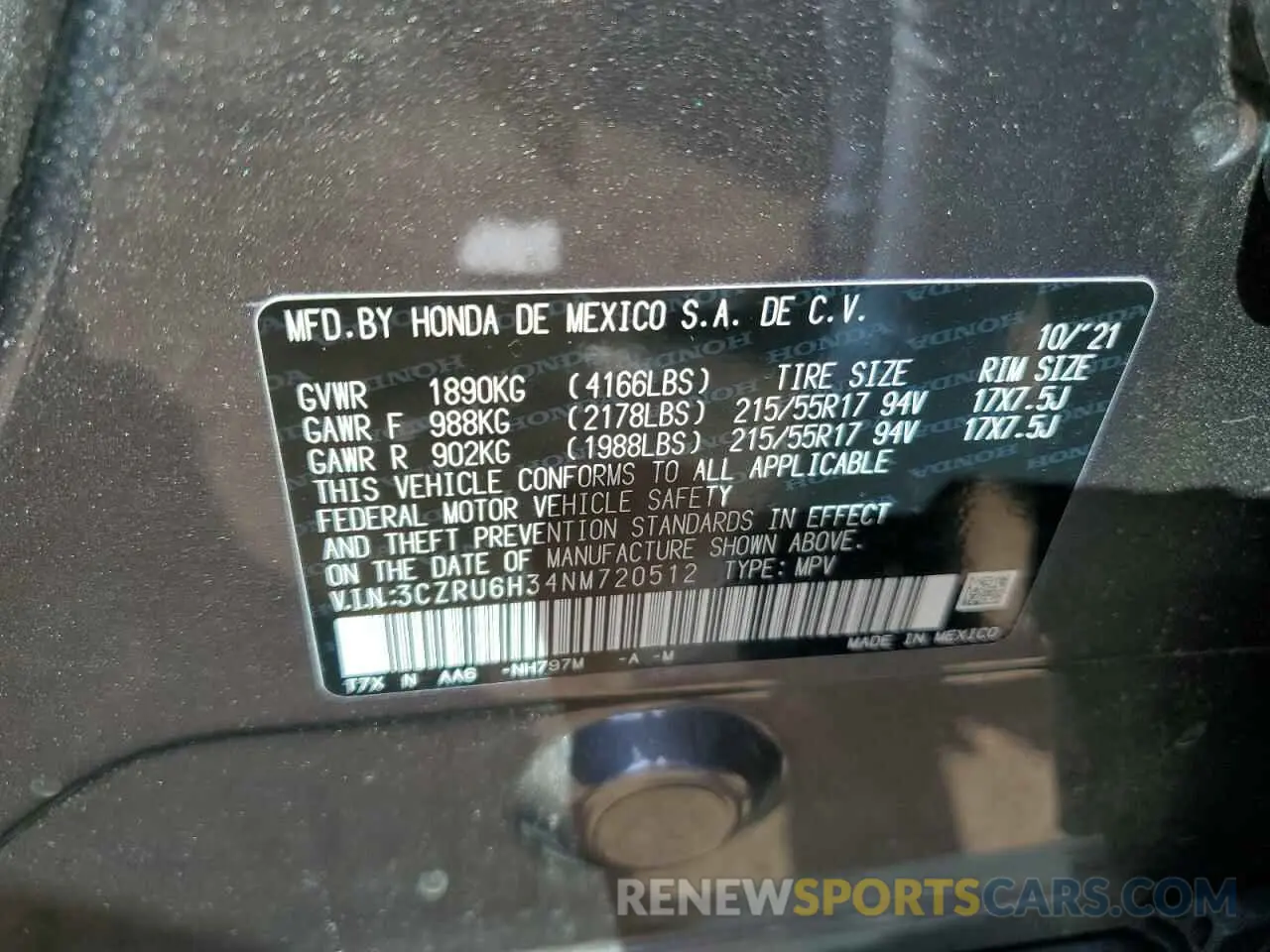 12 fotografías del automóvil dañado 3CZRU6H34NM720512 HONDA HR-V 2022