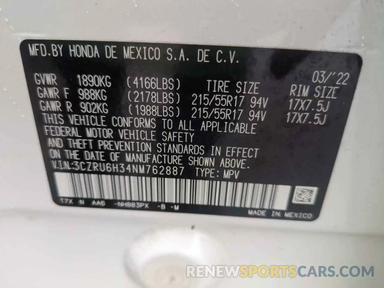 13 fotografías del automóvil dañado 3CZRU6H34NM762887 HONDA HR-V 2022
