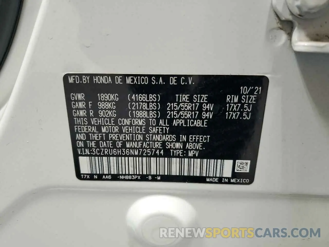 12 fotografías del automóvil dañado 3CZRU6H36NM725744 HONDA HR-V 2022