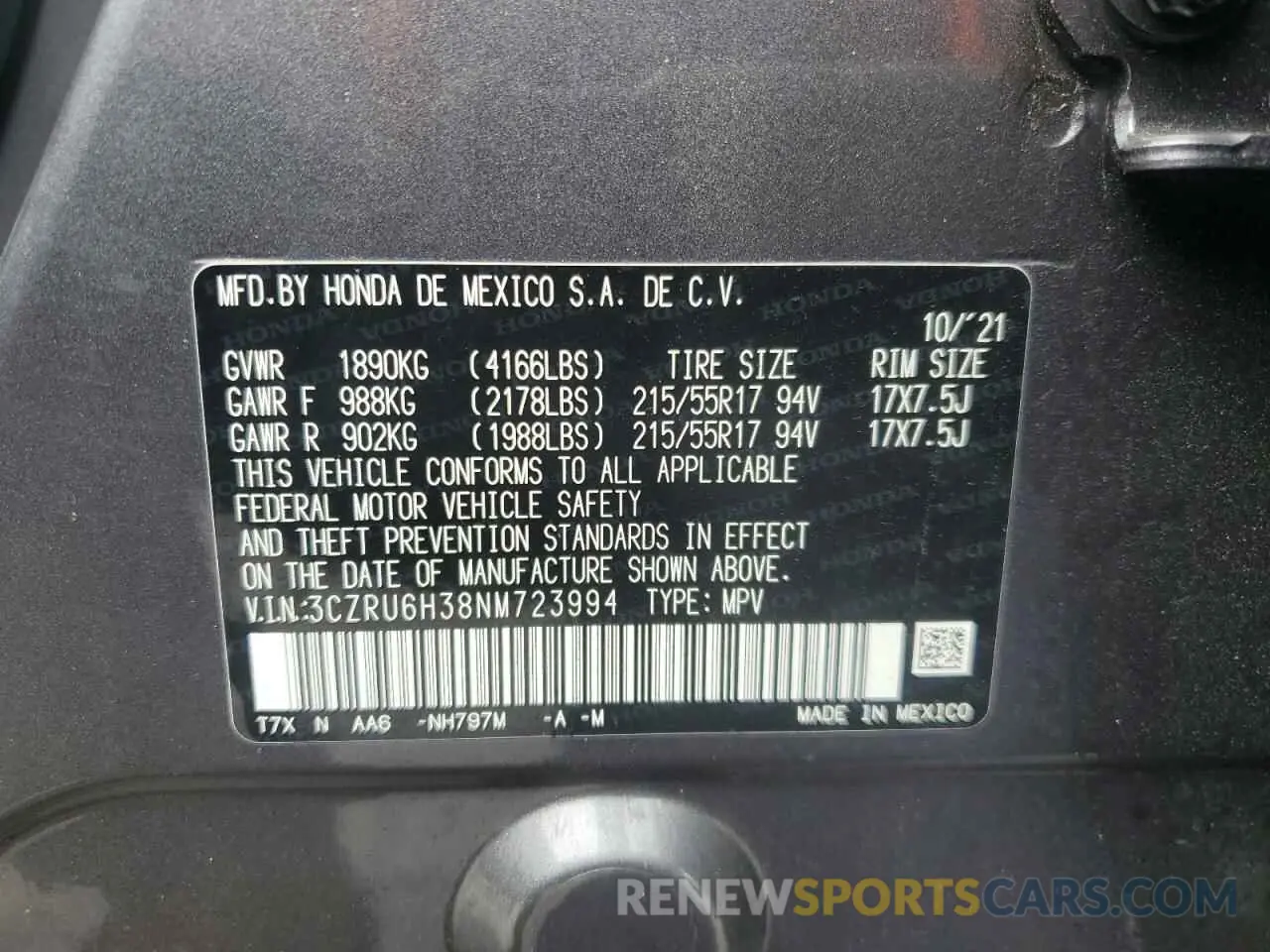 14 fotografías del automóvil dañado 3CZRU6H38NM723994 HONDA HR-V 2022