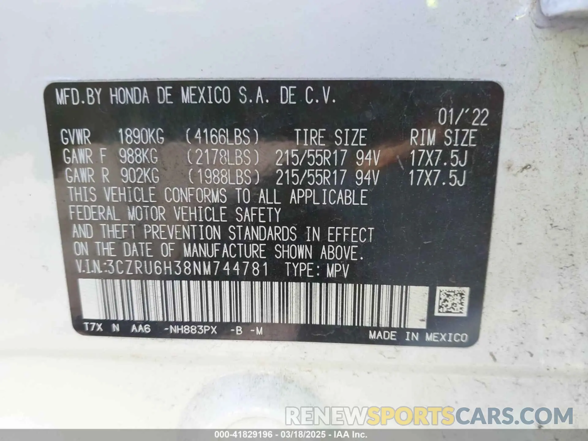 9 fotografías del automóvil dañado 3CZRU6H38NM744781 HONDA HR-V 2022