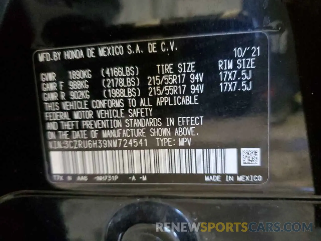 14 fotografías del automóvil dañado 3CZRU6H39NM724541 HONDA HR-V 2022