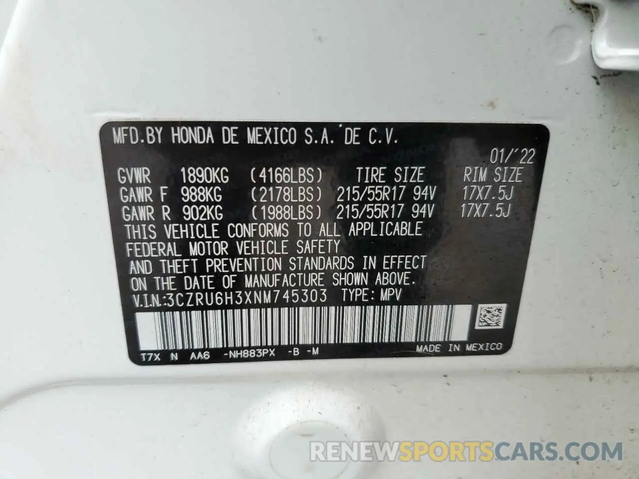 13 fotografías del automóvil dañado 3CZRU6H3XNM745303 HONDA HR-V 2022